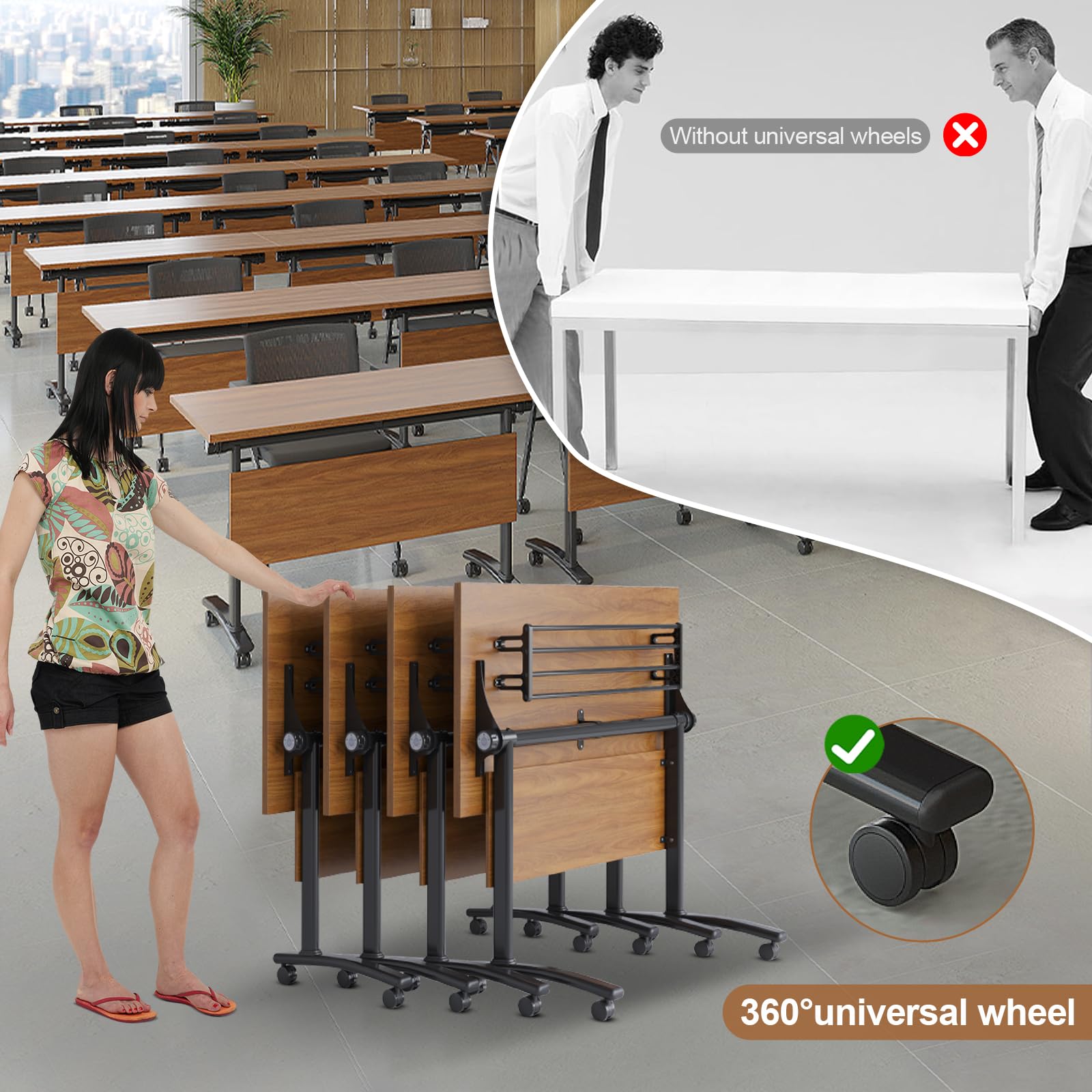 Foldable Flip Top Conference Table with Wheels - 4-Pack 47.2