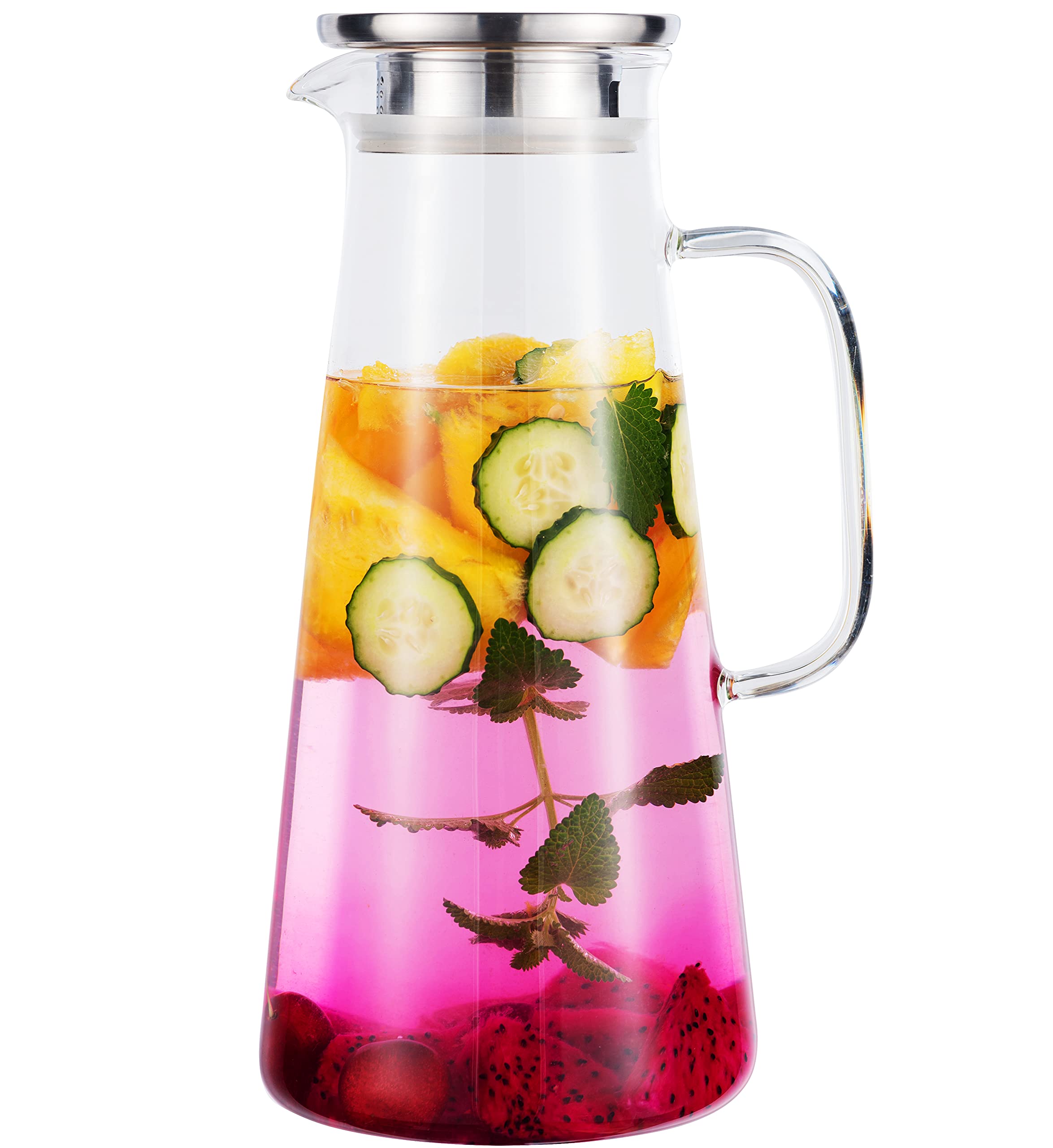 68Oz Glass Pitcher with Lid - Borosilicate Heat Resistant & Easy Clean Jug for Hot/Cold Water, Milk, Iced Tea, Juice - Perfect for Entertaining, Kitchen & Dining Room Use