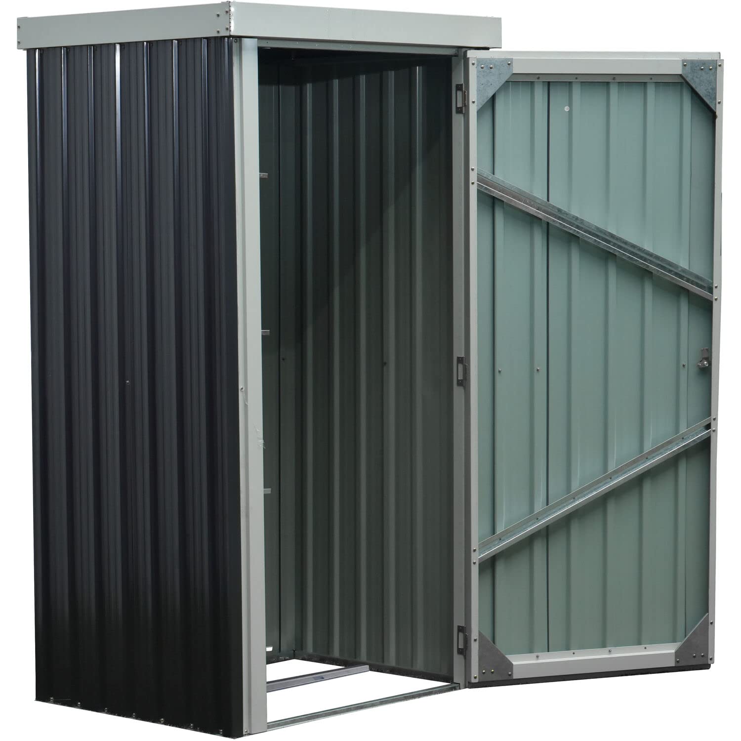 Galvanized Steel Outdoor Storage Shed - 3x3x6 ft Patio Garden Shed with Lockable Door & Tool Hooks | Dark Gray & White Rust-Resistant Yard Storage for Tools, Supplies | Perfect for Backyard, Garage & Garden Organization