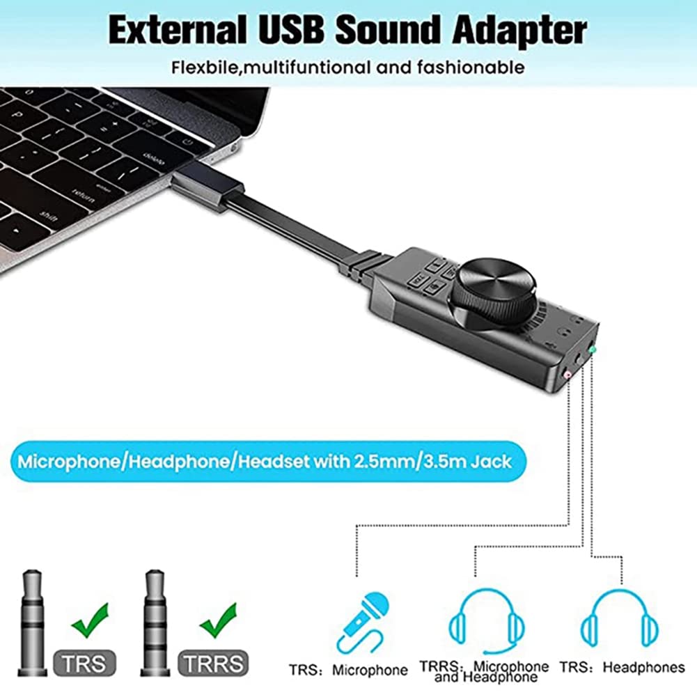 Wresetly USB 2.0 Sound Card Adapter - External Audio Interface for Microphone & Headset - PC Gaming, Streaming & Conference Calls (Plug & Play)