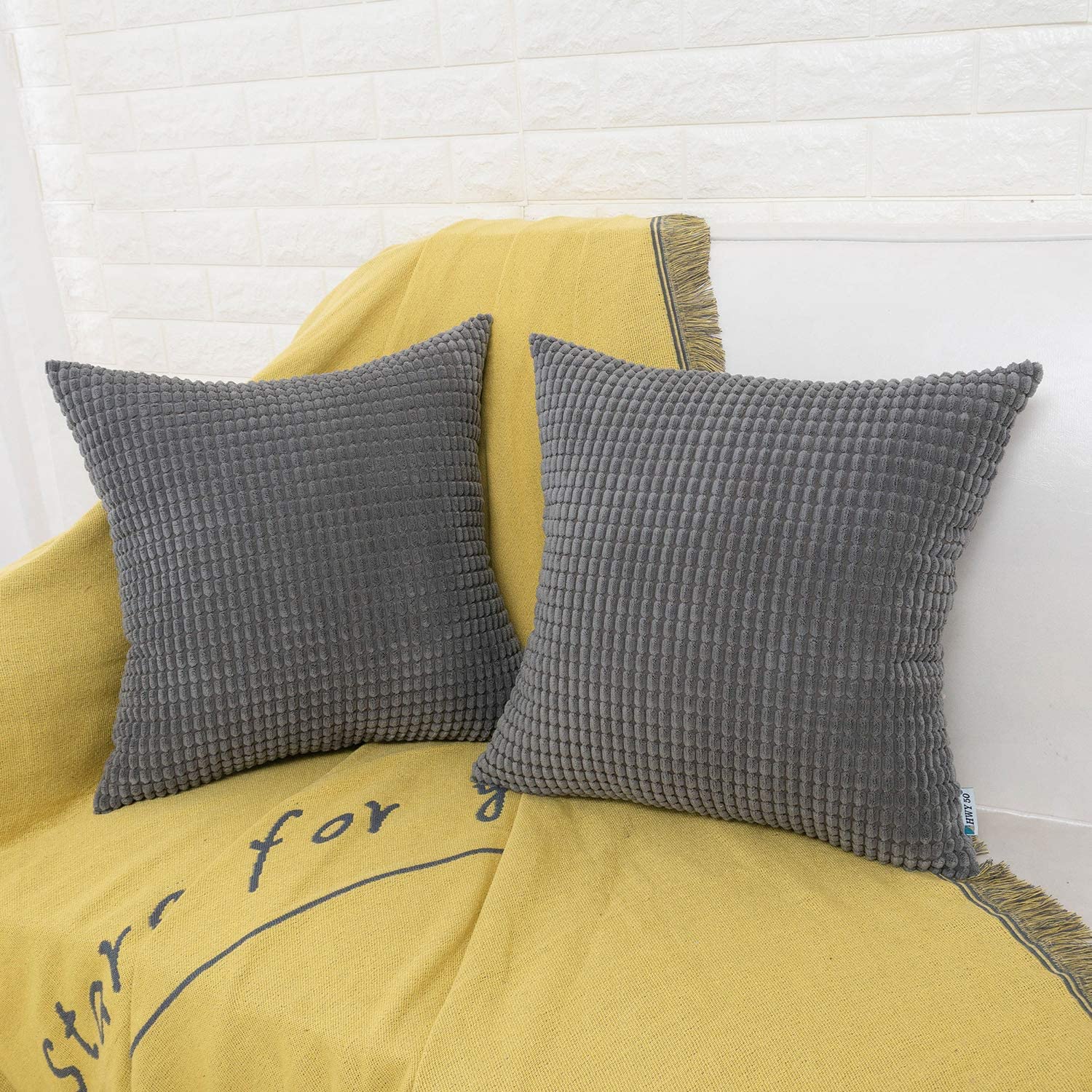 HWY 50 Corduroy Throw Pillow Covers 20x20 Inch - Soft Solid Gray Accent Pillow Cases for Couch, Sofa & Living Room (Pack of 2) - Perfect for Home Decor, Cozy Reading Nook & Modern Interior Design