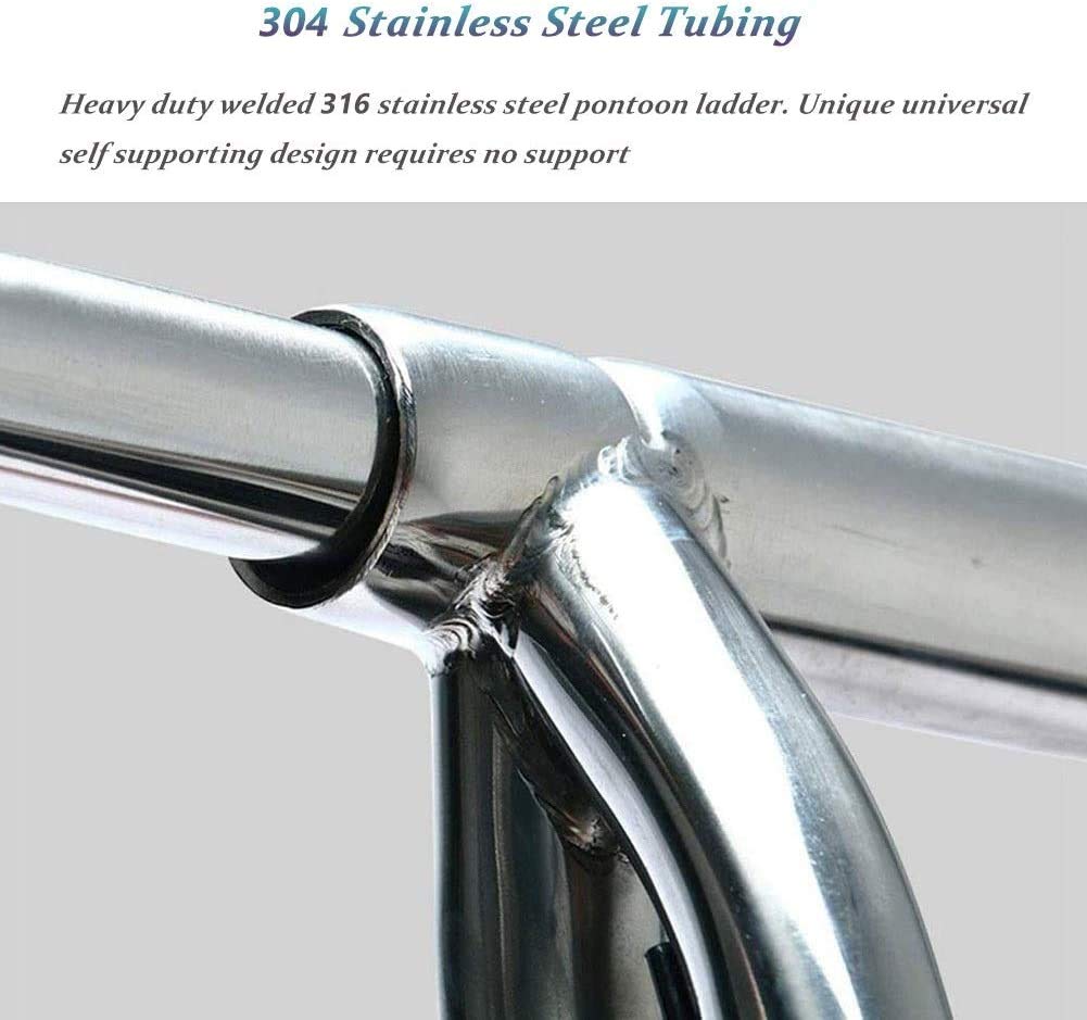 Stainless Steel Telescopic 4-Step Folding Marine Ladder for Boats, Yachts & Pontoons - Extra Wide Black Steps for Safe Boarding | Perfect for Dock, Swimming Pool & Deck Access