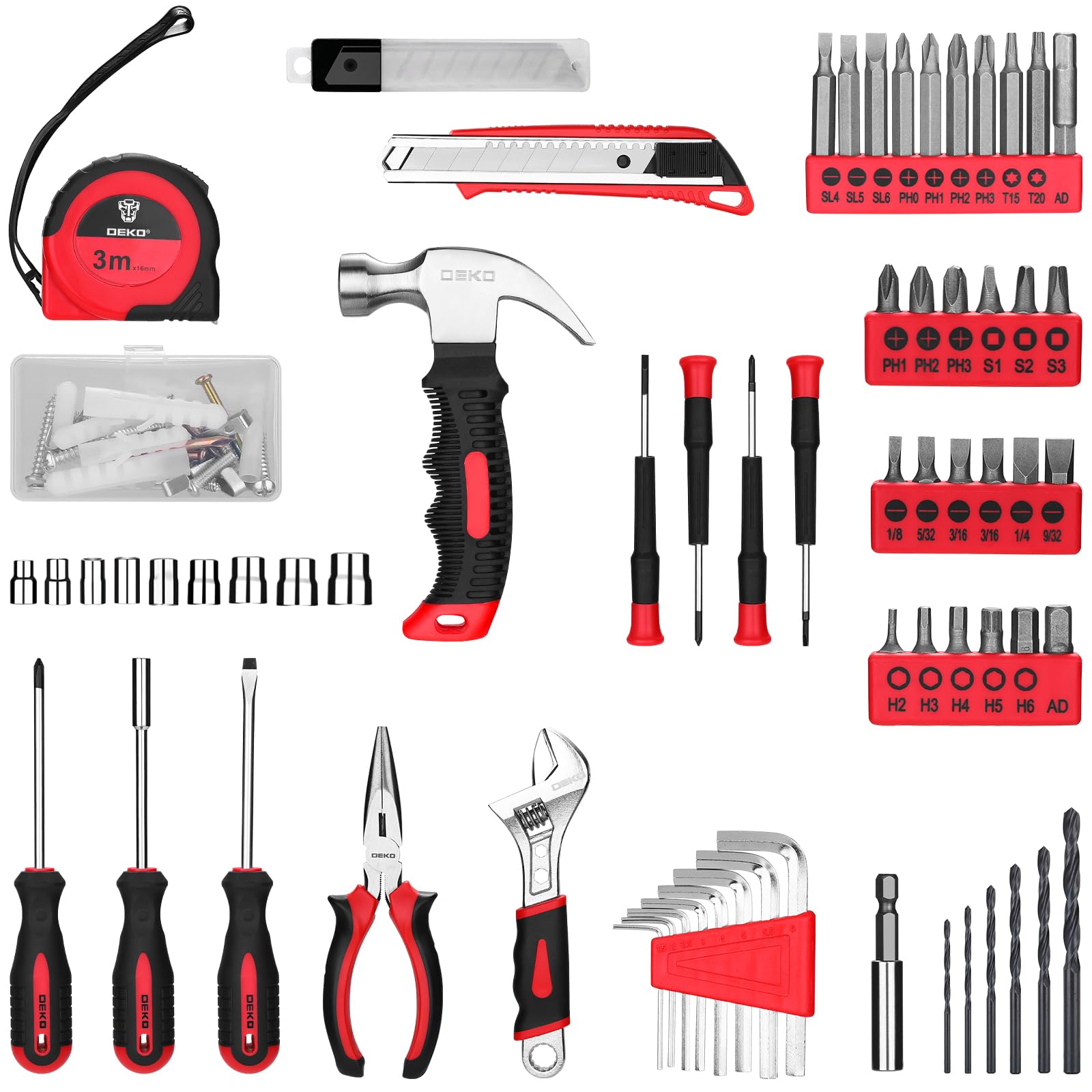 DEKOPRO 126-Piece Cordless Drill Set - 8V Red Power Drill, Home Tool Kit with Accessories, Hand Tools for DIY Projects, Woodworking & Home Repairs - Perfect for Women & Beginners