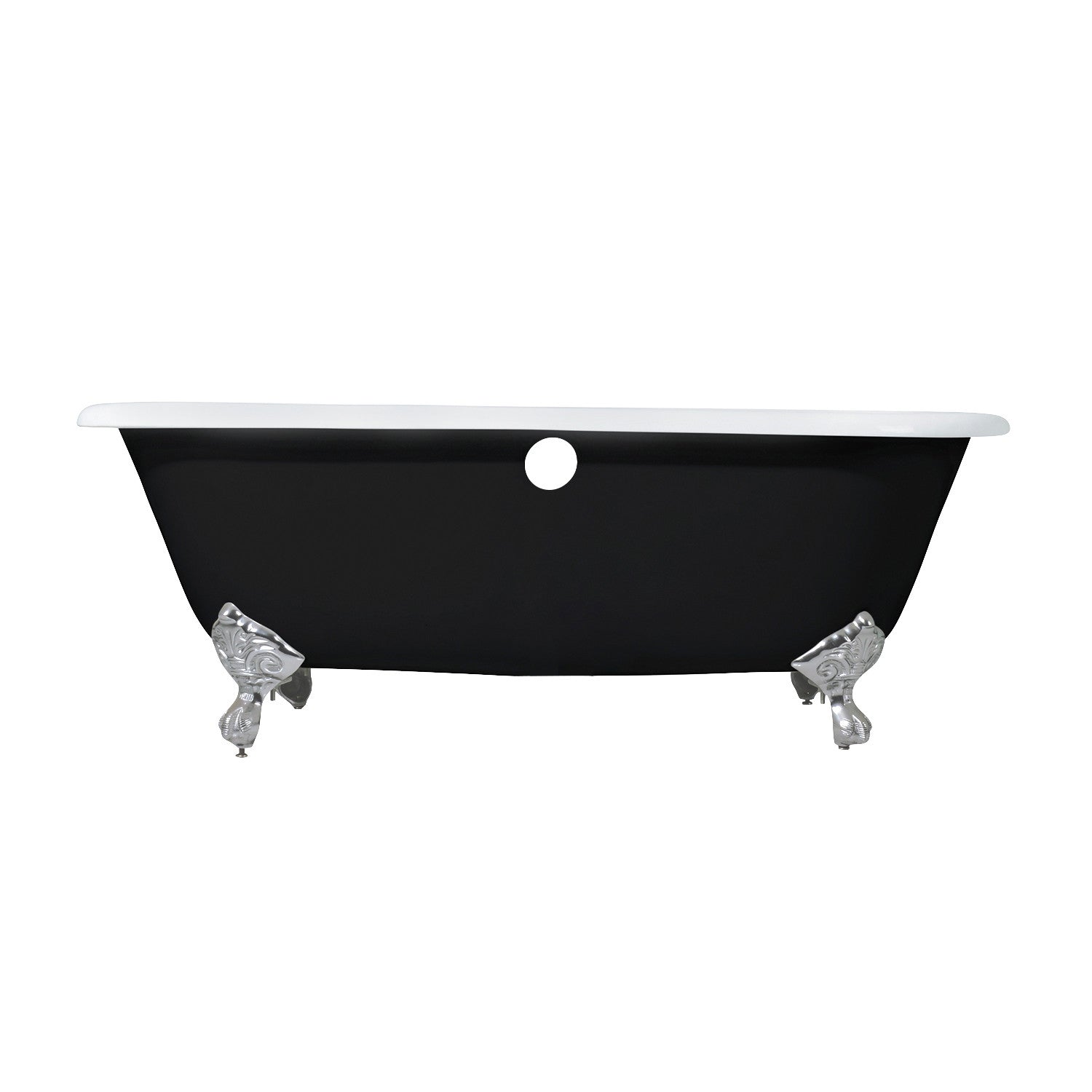 Aqua Eden 66 Inch Cast Iron Clawfoot Bathtub - Oval Double Ended Freestanding Soaking Tub (No Faucet Drillings) in Black/White/Brushed Nickel - Perfect for Vintage Bathroom & Luxury Spa Retreat