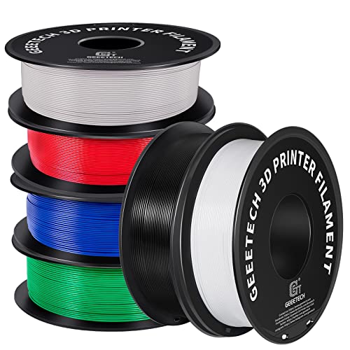 Geeetch PLA Filament 1.75mm 6-Pack Bundle - 1kg Spool (2.2lbs) x 6 Colors - White, Black, Grey, Red, Blue, Green - High Precision +/- 0.03mm for FDM 3D Printers - Perfect for DIY Projects, Prototyping, and Creative Printing