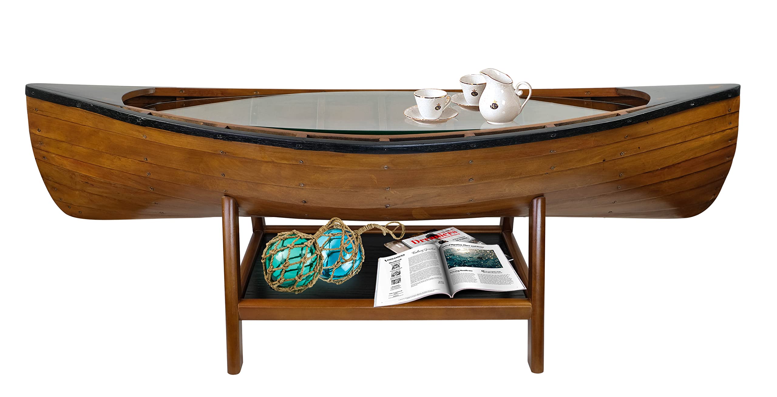 Wooden Boat Coffee Table - Nautical Decor for Lake House & Coastal Living