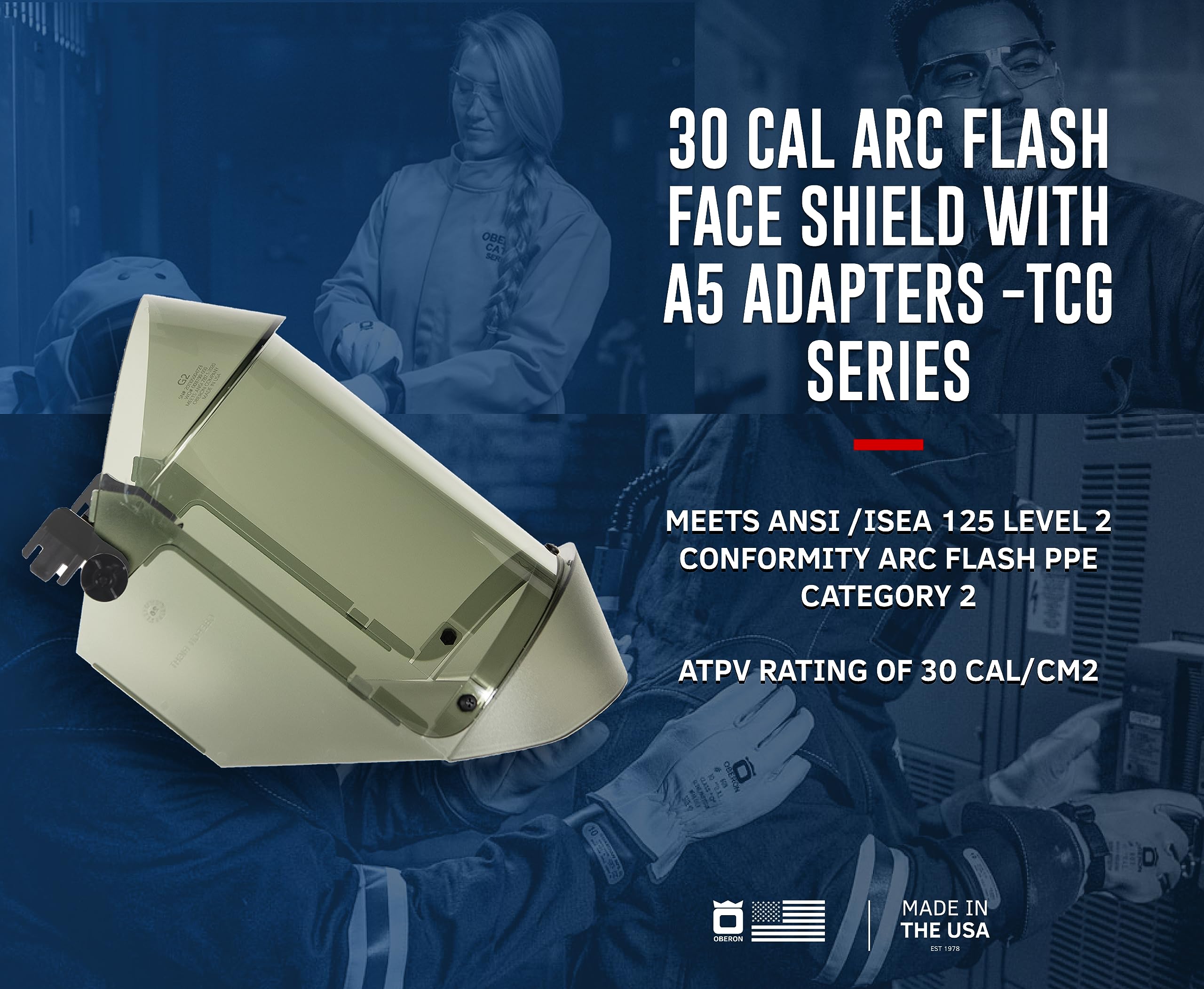 Oberon Arc Flash Face Shield with Hard Cap & Adapter Options - TCG Series Safety Gear for Electrical Work & Industrial Protection