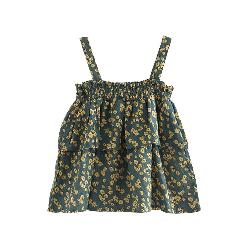 Toddler Baby Girls Floral Ruffles Strap Dress - Casual Sleeveless Summer Sling Dress for Holiday, Beach & Playtime - Cute Outfit for Toddler Girls 1-3 Years