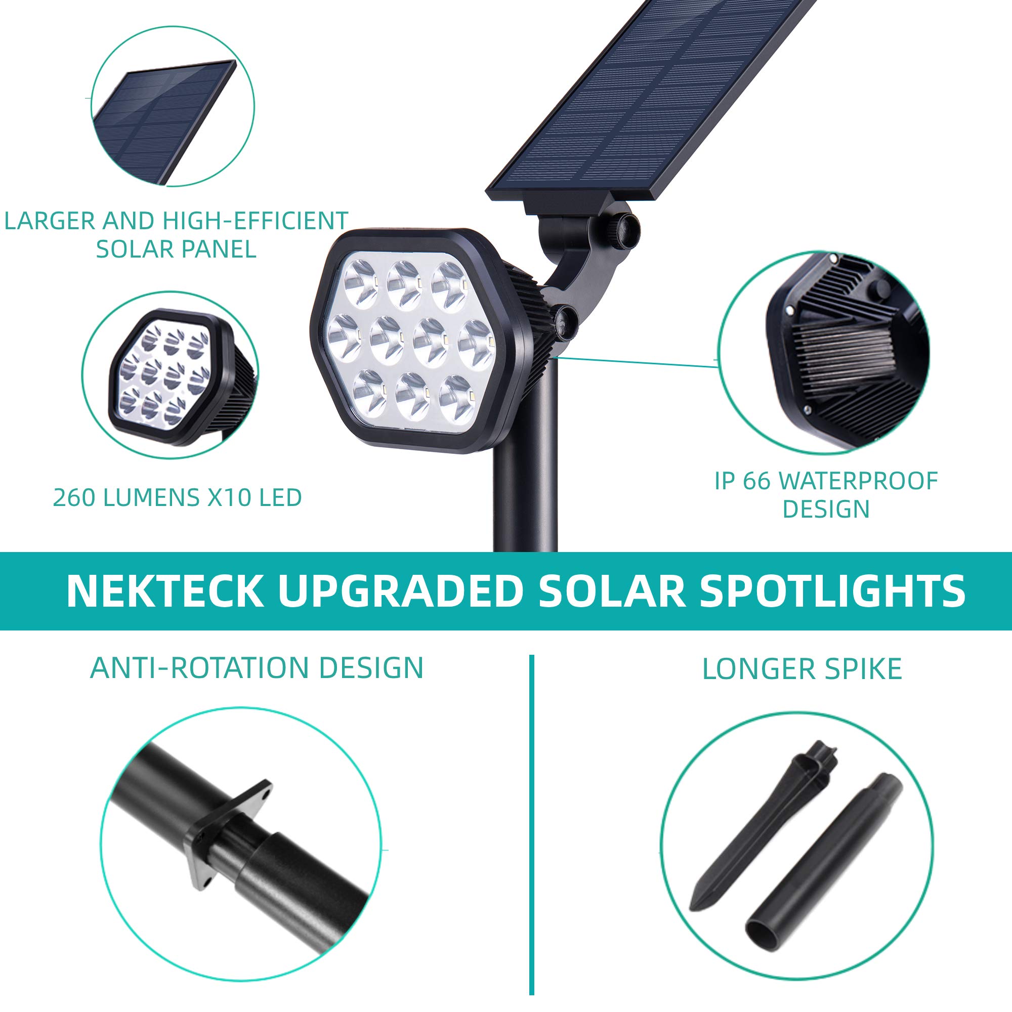 Nekteck 10 Pack Solar Powered Outdoor LED Landscape Spotlights - 2-in-1 Wireless Adjustable Wall Lights for Yard, Garden, Walkway, Porch, Pool & Driveway Security & Decoration (Warm White) | Perfect for Nighttime Illumination and Landscape Highlighting