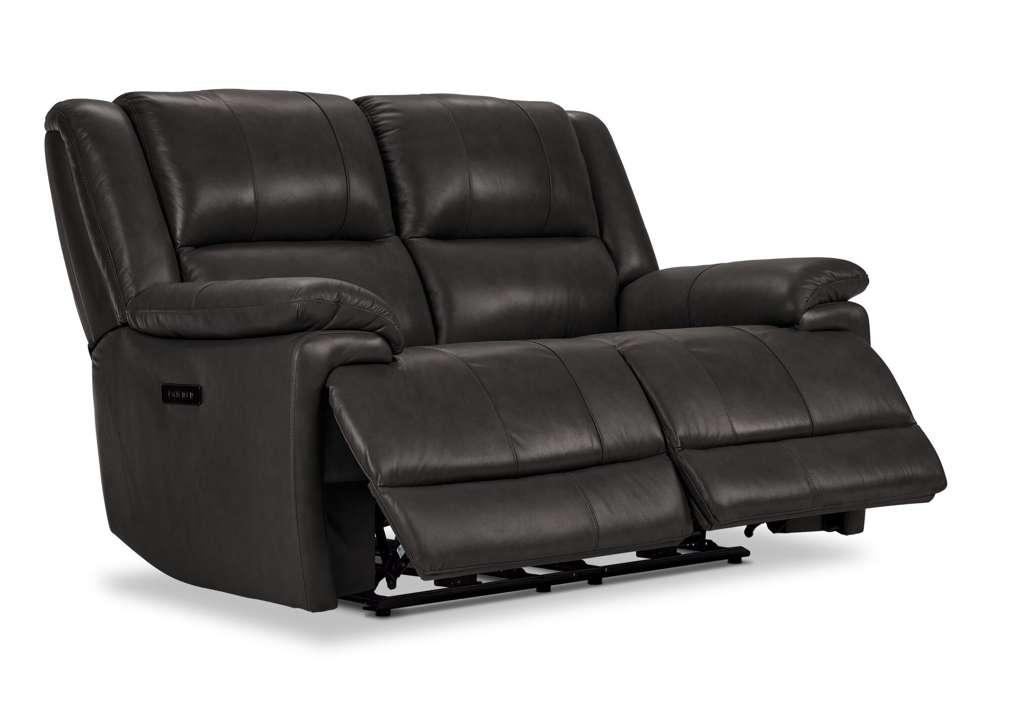 Allie Leather Dual Power Reclining Loveseat - Granite Color - Modern Living Room Furniture for Small Spaces - Perfect for Apartments, Home Theaters and Cozy Lounging