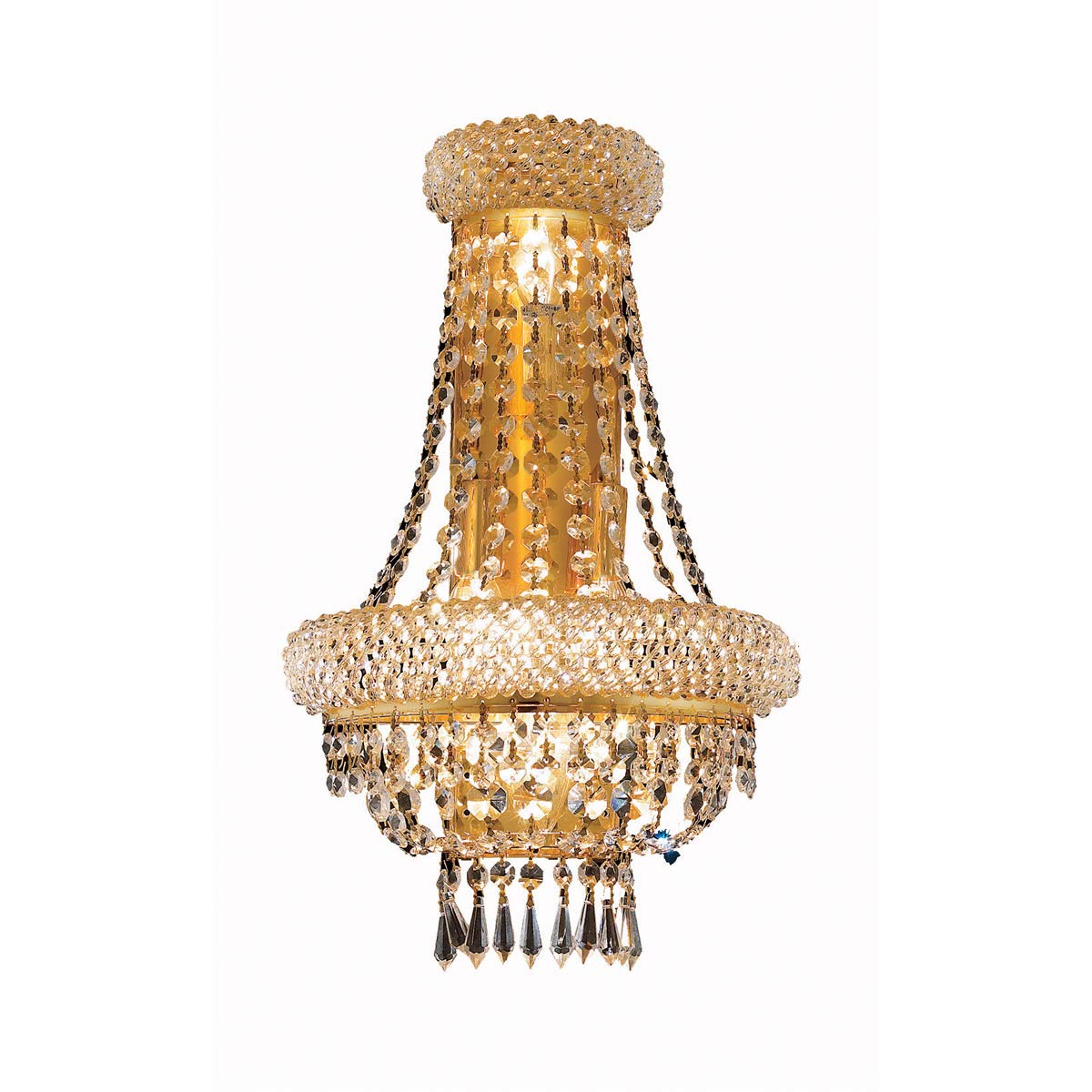 Primo 4-Light Gold Wall Sconce with Clear Royal Cut Crystal - Elegant Lighting Fixture for Living Room, Bedroom, or Hallway Decor