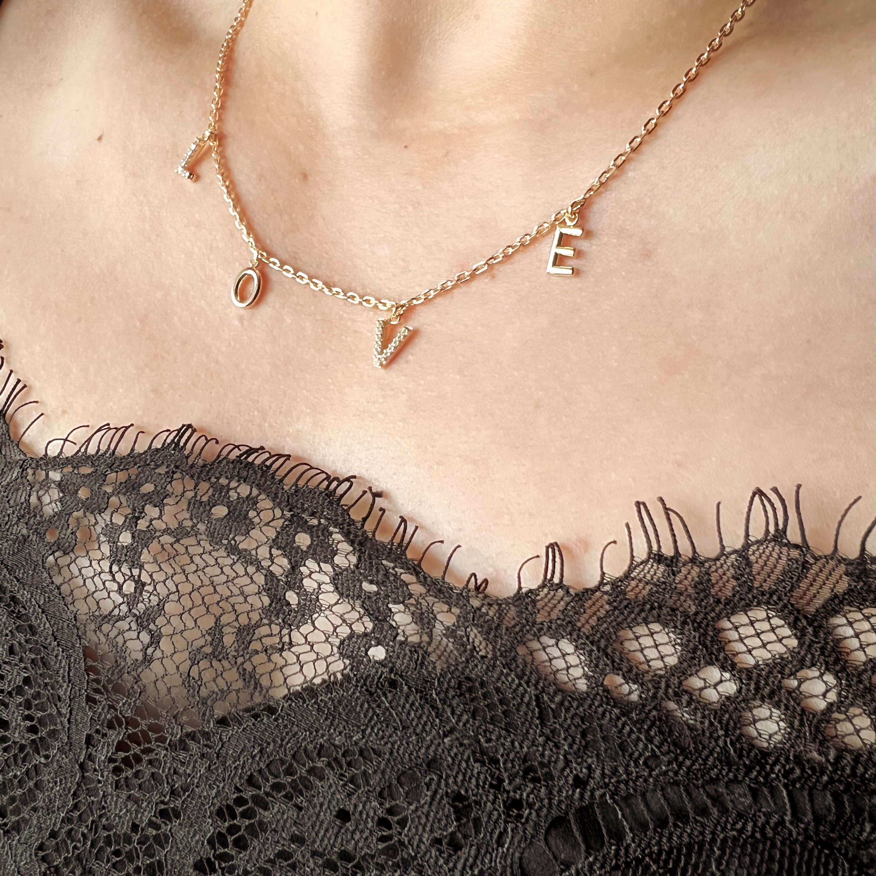 18K Gold Filled Dainty Love Letters Necklace - Elegant Initial Pendant Jewelry for Women, Perfect Gift for Valentine's Day, Anniversary & Romantic Occasions