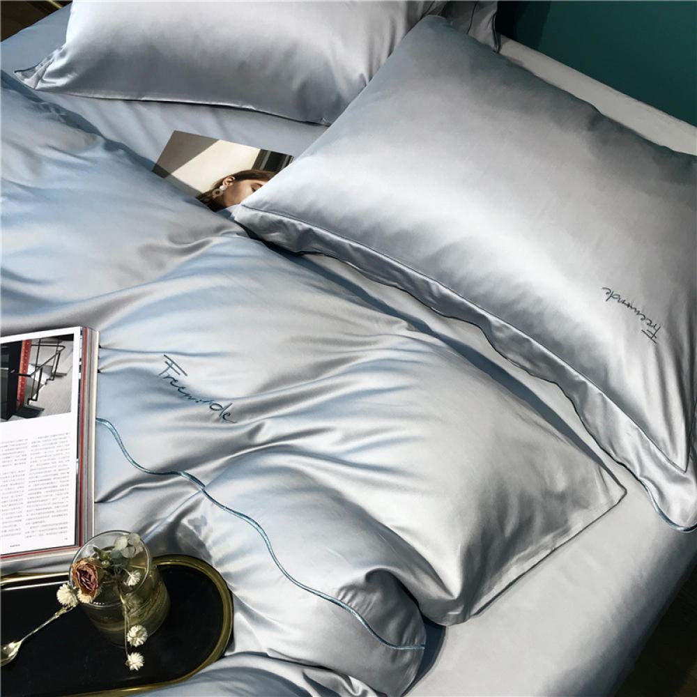 Premium 4-Piece Tencel Bedding Set - 100% Double-Sided Luxury Tencel Sheets, Duvet Cover & Pillowcases - Cooling Summer Bed Sheets in Ice Silk Blue (Queen Size 2.0m, Fits 220x240cm Duvet) - Perfect for Hot Sleepers & Modern Bedroom Decor
