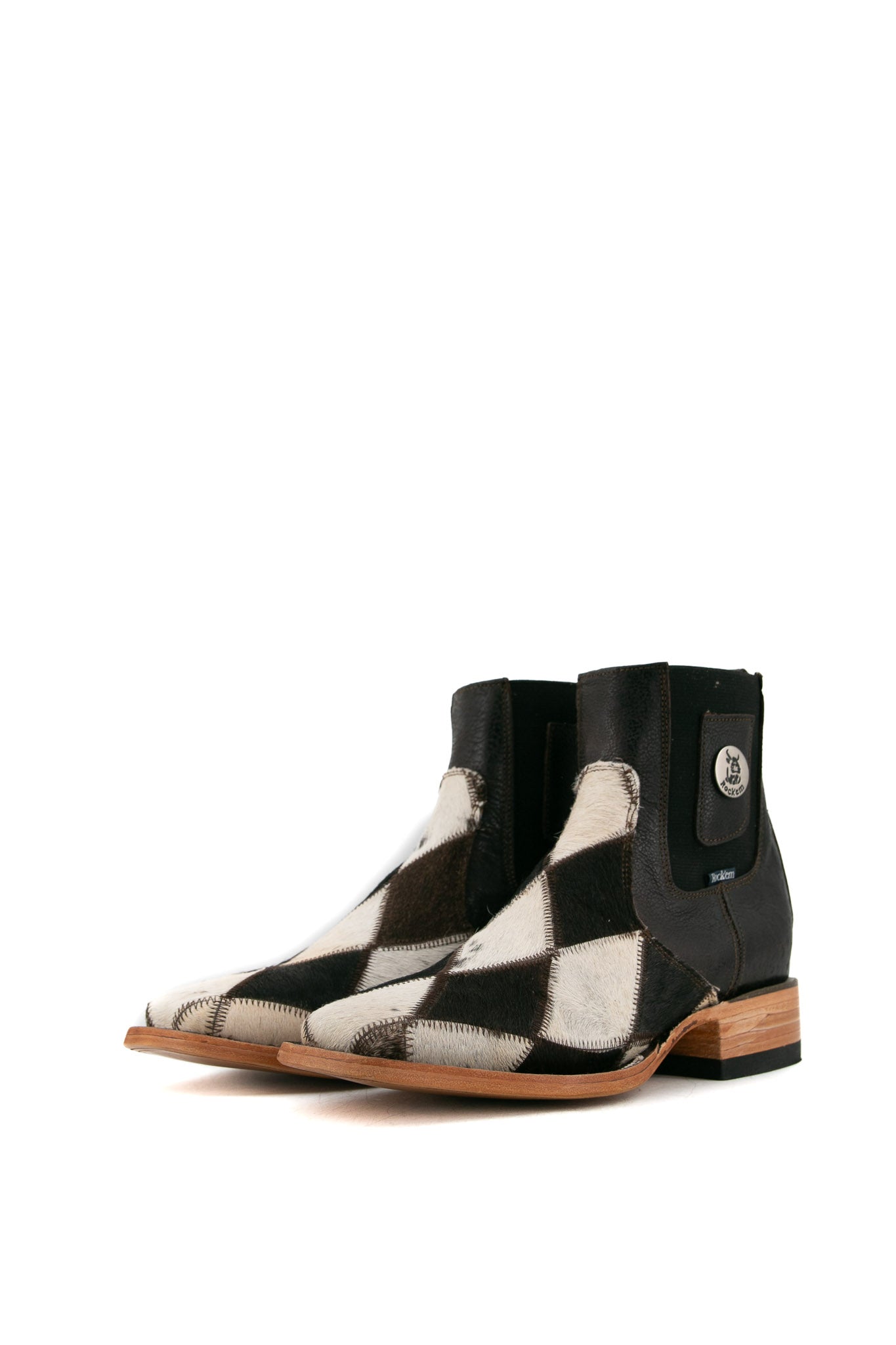 Men's Cowhide Patchwork Square Toe Ankle Boots - Size 7 (Box HM20) - Stylish Casual & Work Boots for Everyday Wear