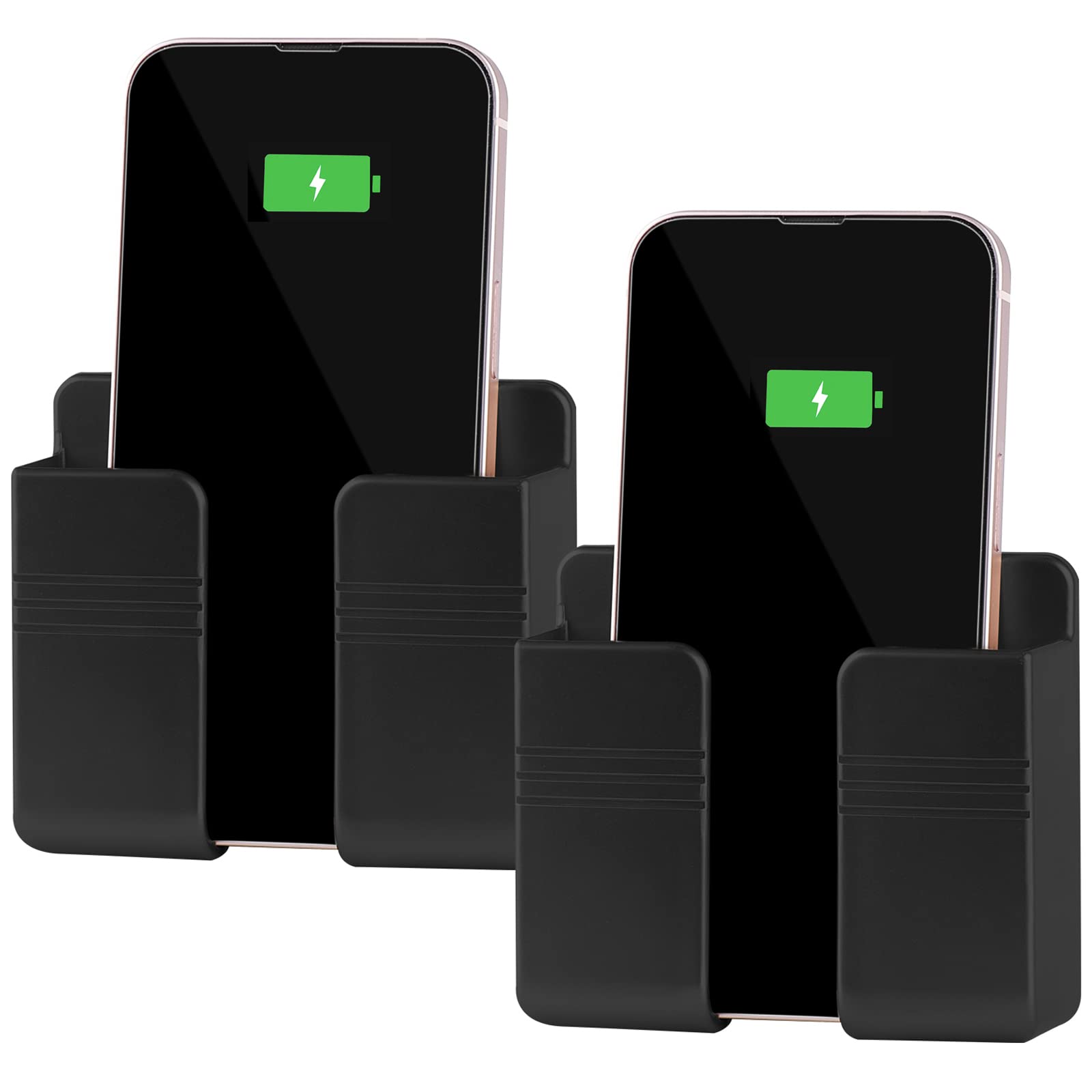 2 Pack Self-Adhesive Wall Mount Phone Holder Stand - Universal Shower & Charging Dock for iPhone, Samsung, Android Smartphones - Perfect for Bathroom, Kitchen, Office (Black)