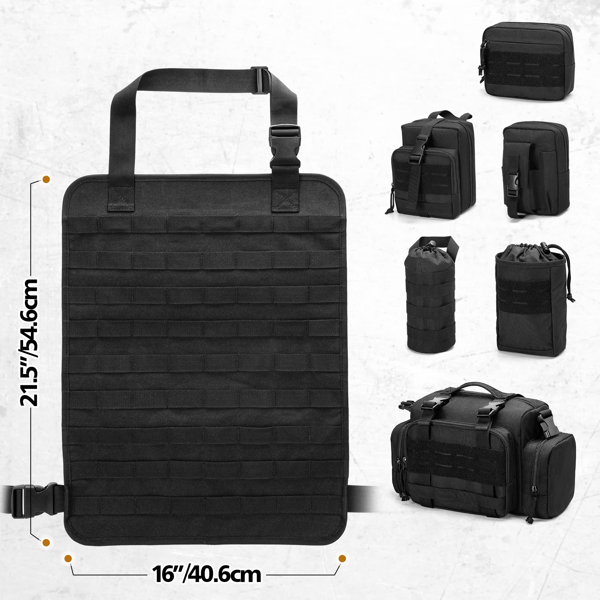 Tactical Seat Back Organizer - Universal Car Seat Cover with 6 Molle Pouches for Truck, SUV, Pickup | Durable Storage Bag for Tactical Gear & Accessories | Perfect for Road Trips, Camping & Outdoor Adventures