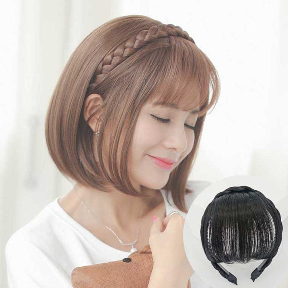 New Twist Headband With Bangs For Women - Natural Brown Black Artificial Wig Hair Band | Perfect for Cosplay, Costume Parties & Everyday Fashion
