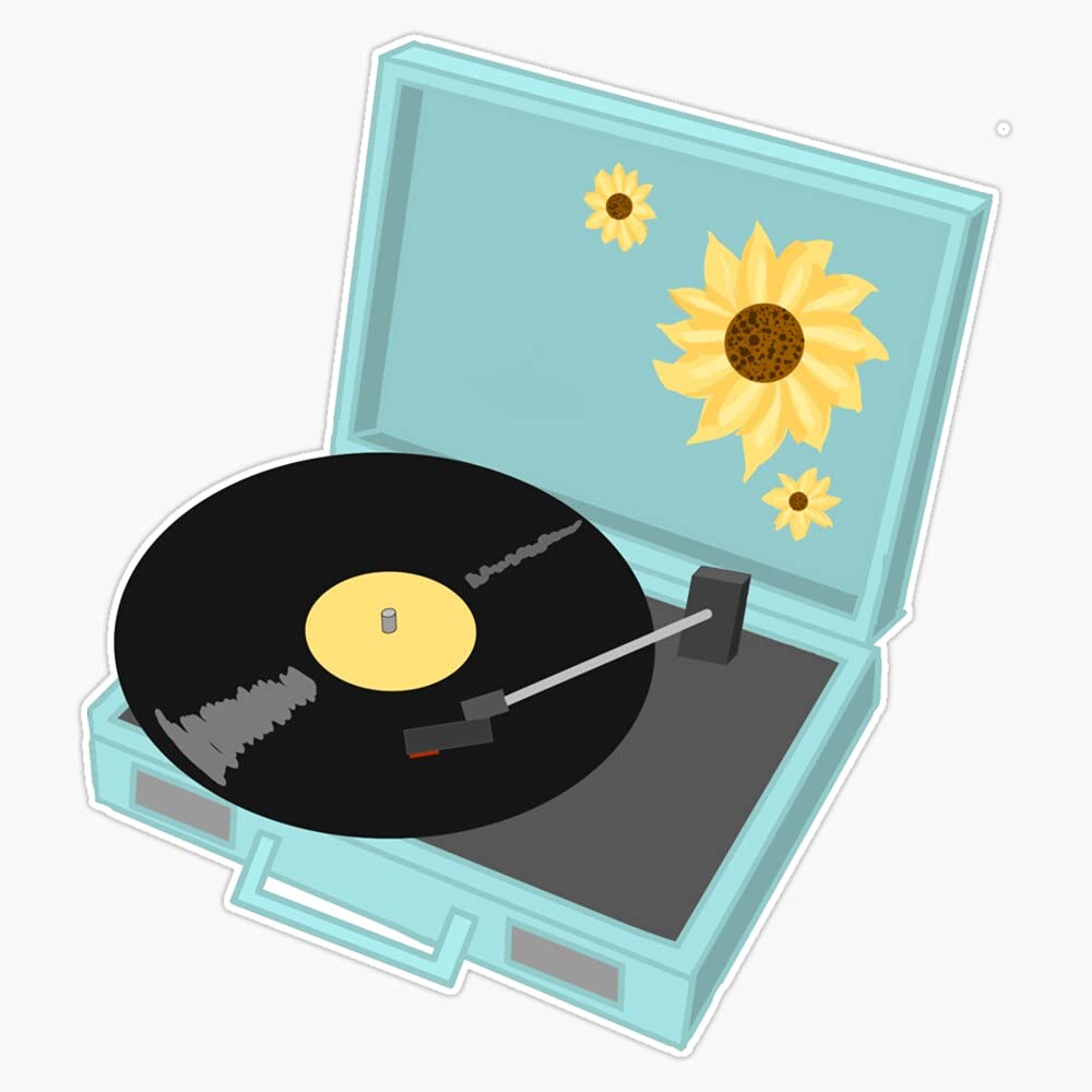Blue Sunflower Vinyl Record Player Sticker - Waterproof Decal for Laptop, Wall, Window & Bumper - 5 Inch Music Lover Gift - Perfect for Bedroom Decor, Music Studio & DJ Equipment