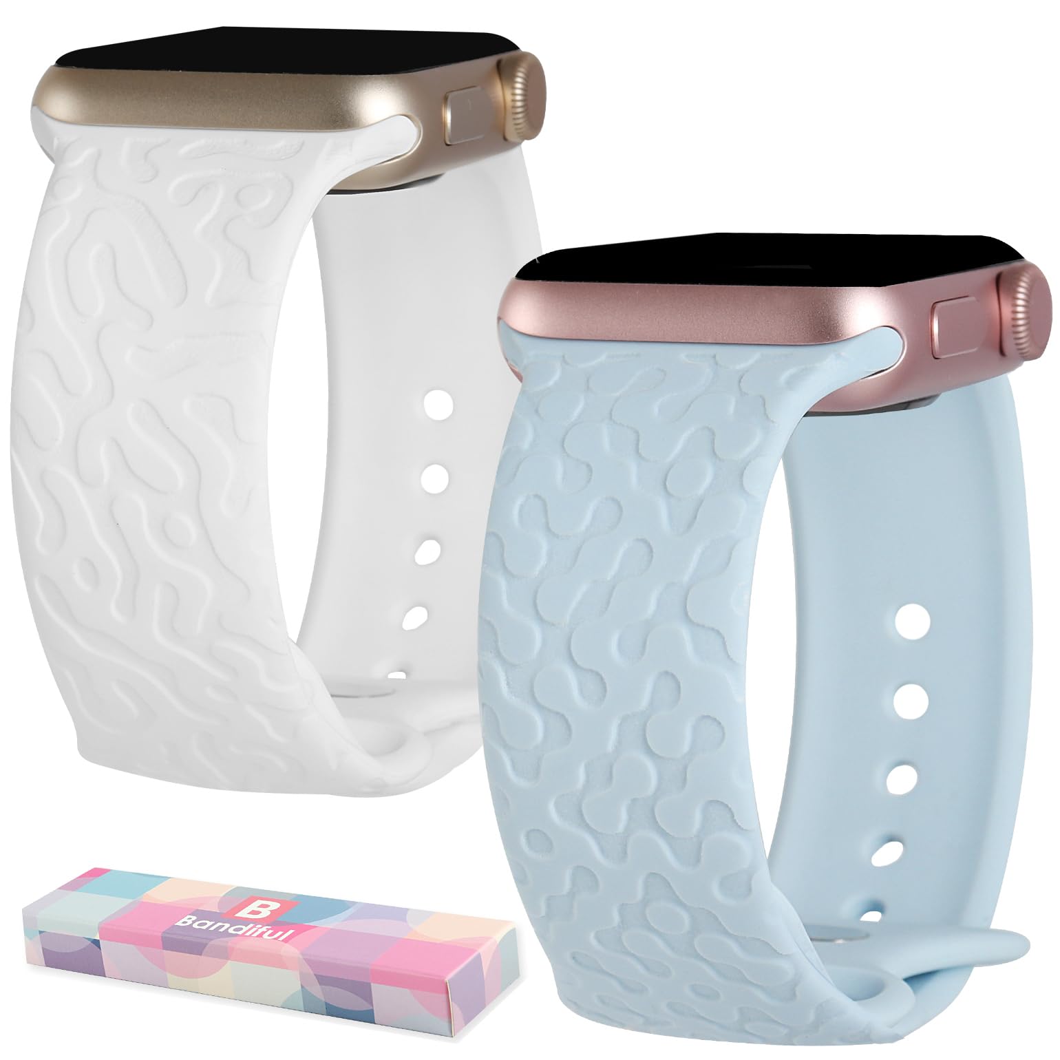 Bandiful 2 Pack Engraved Maze Pattern Apple Watch Bands - Compatible with 38mm 40mm 41mm 42mm 44mm 45mm 49mm - for Series 8/7/6/5/4/3/2/1/SE/Ultra - Stylish Unisex Accessories for Workout, Office & Everyday Wear