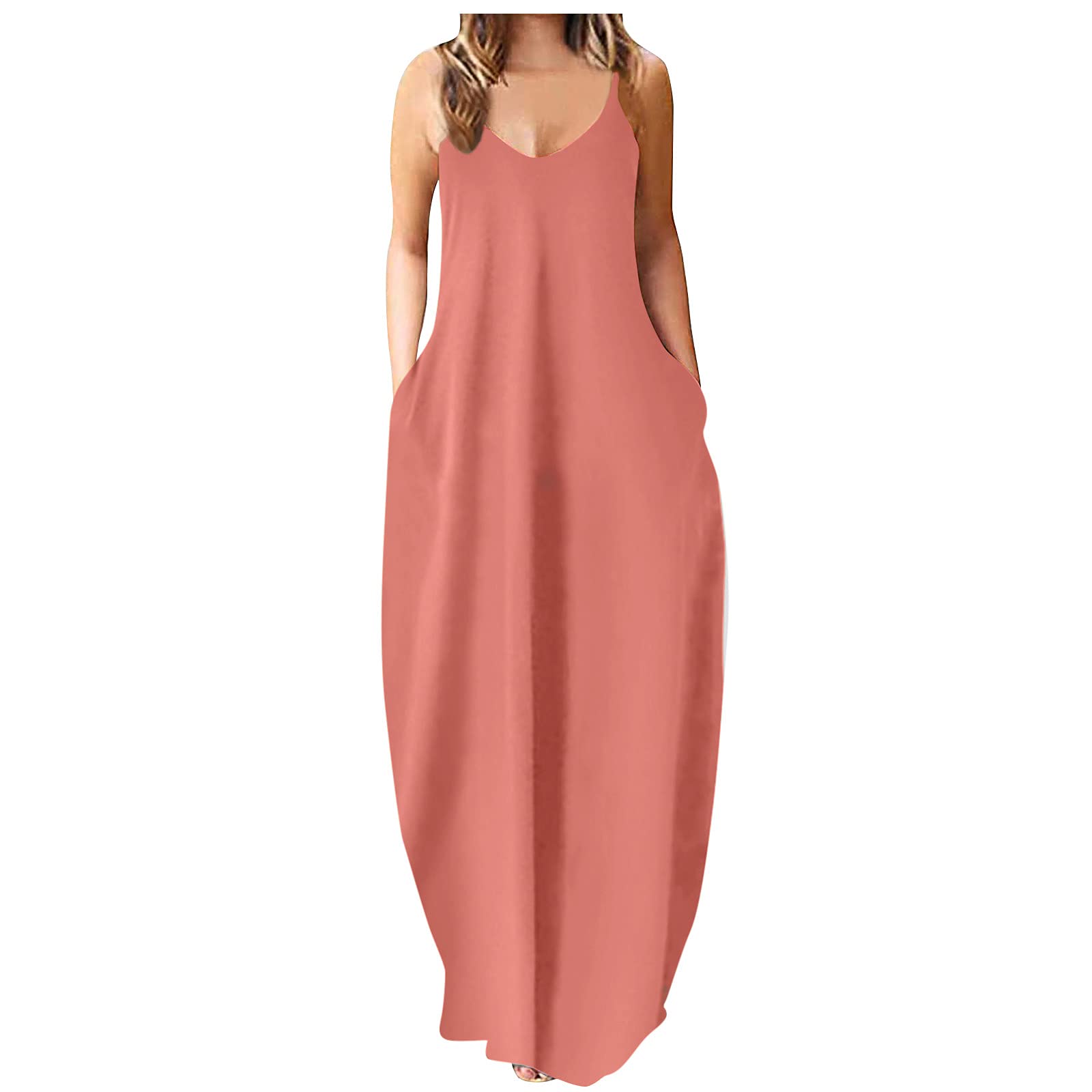 FlekmanArt Women's Sleeveless Maxi Dress - Casual Loose Plain Long Cami Dress with Pockets | Summer Beach Wear, Vacation Outfit, Boho Chic Style