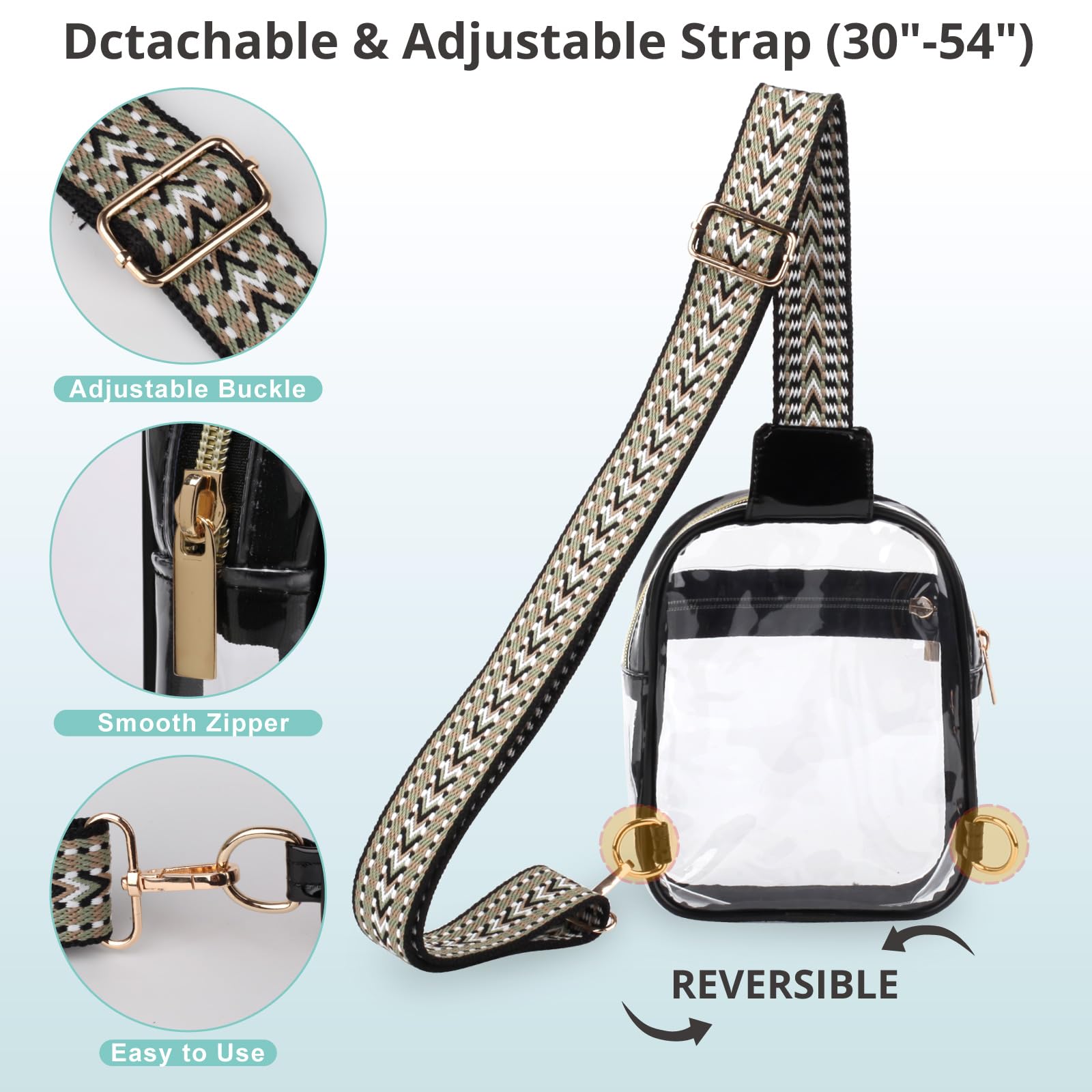 Clear Sling Bag - Adjustable Transparent Fanny Pack for Sports & Concerts