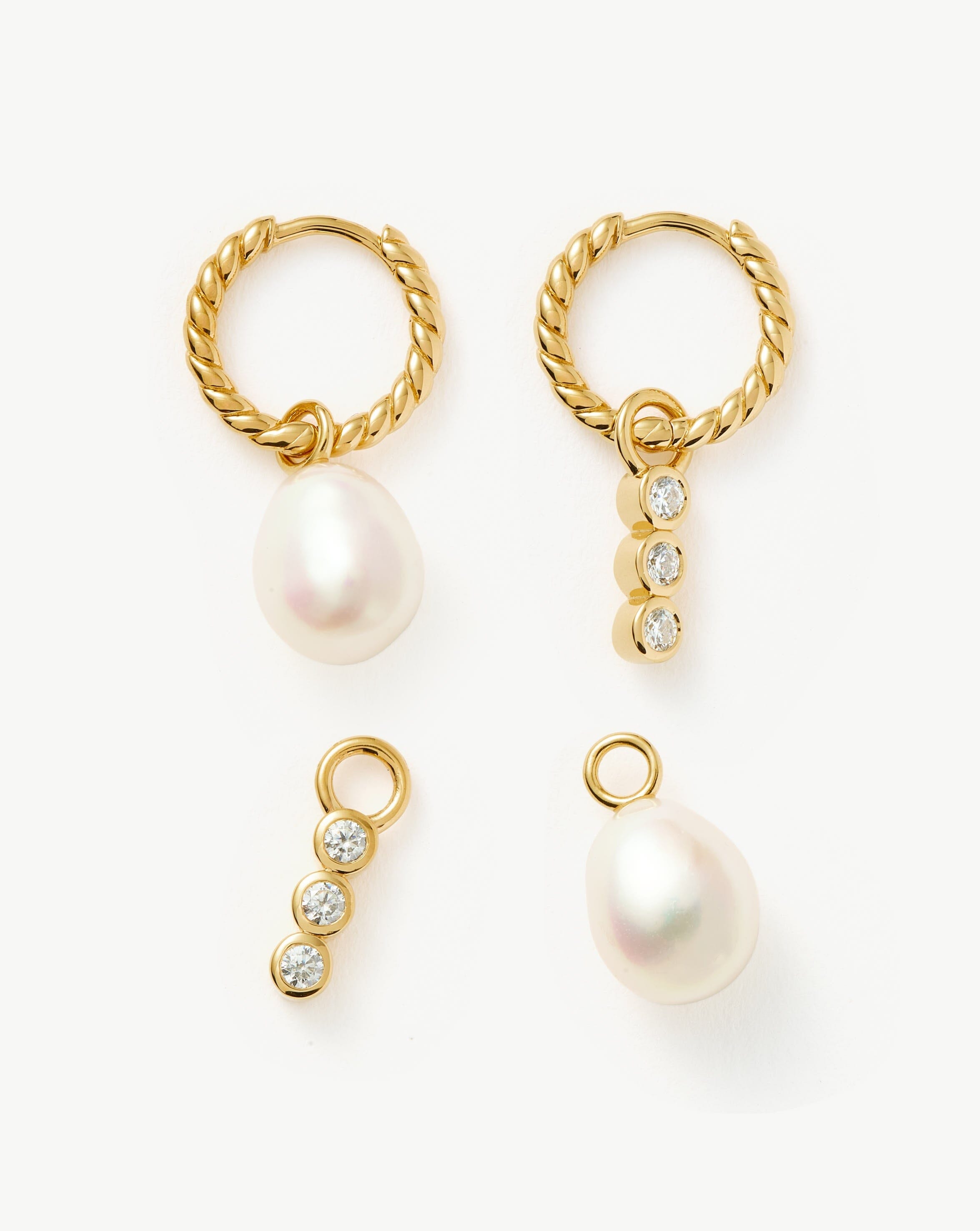 Twisted Pearl & Drop Hoop Earring Set - 18k Gold Plated Vermeil with Genuine Pearl | Elegant Dangle Earrings for Women | Perfect for Weddings, Parties & Special Occasions