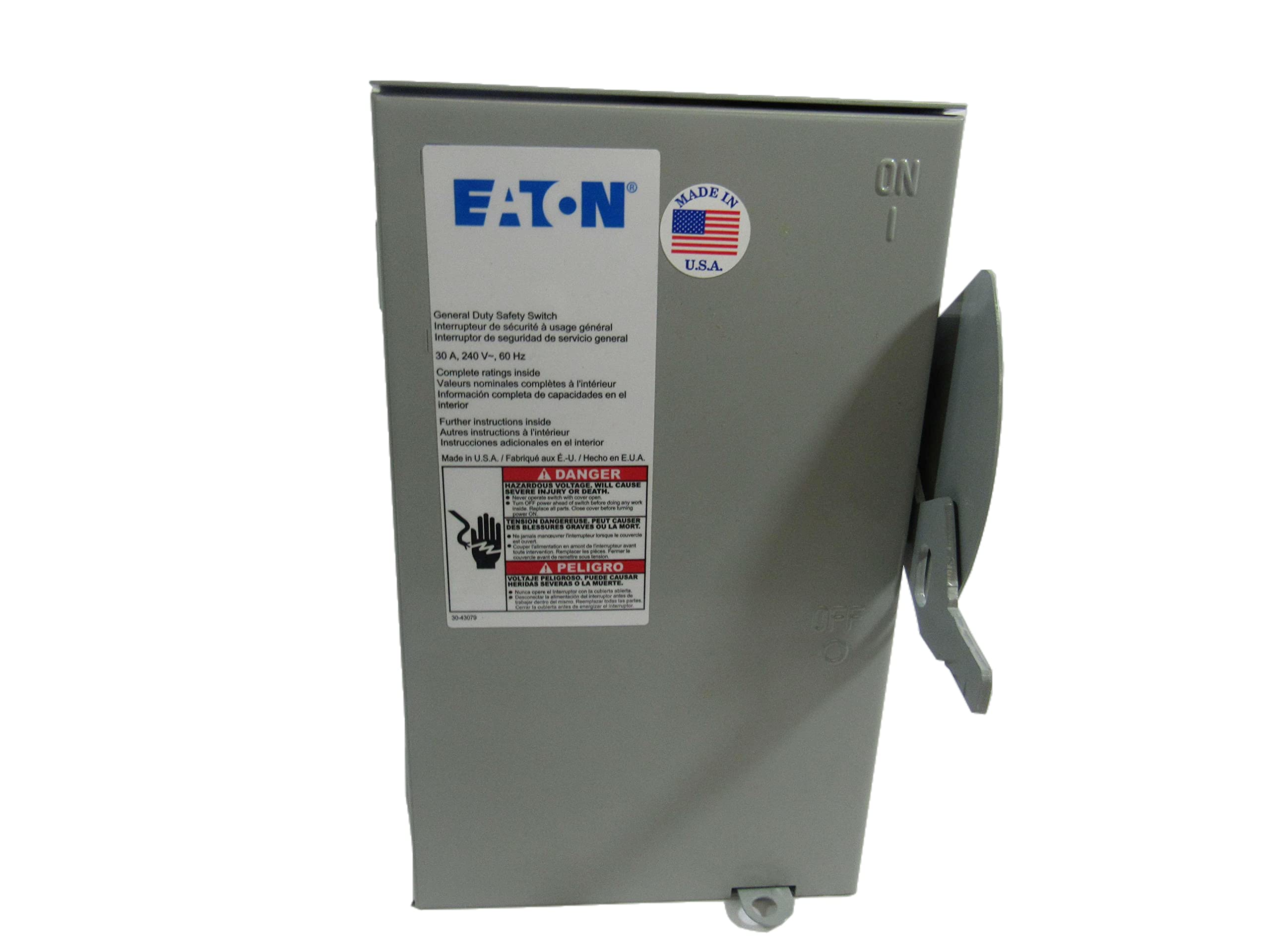 Eaton Cutler-Hammer DG321NRB Fusible Safety Switch - NEMA-3R Rated, 30 Amp, 240 Volt, 4-Wire - Ideal for Industrial Electrical Panels & Commercial Power Distribution Systems