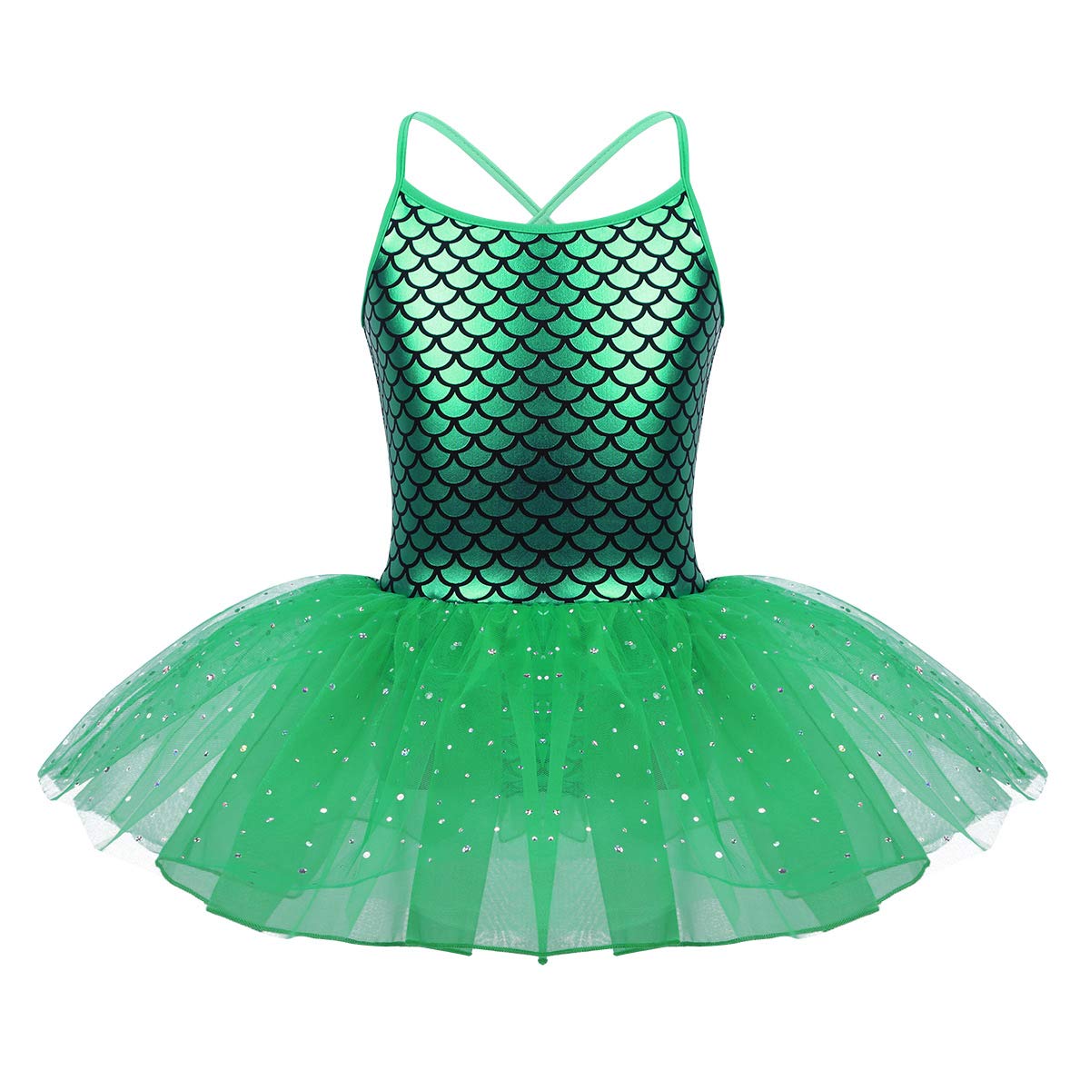 Sparkly Mermaid Scale Tutu Ballet Dress for Girls - Glittering Dance Leotard, Gymnastics & Skating Costume - Perfect for Ballet Recitals, Ice Skating Shows & Dance Competitions