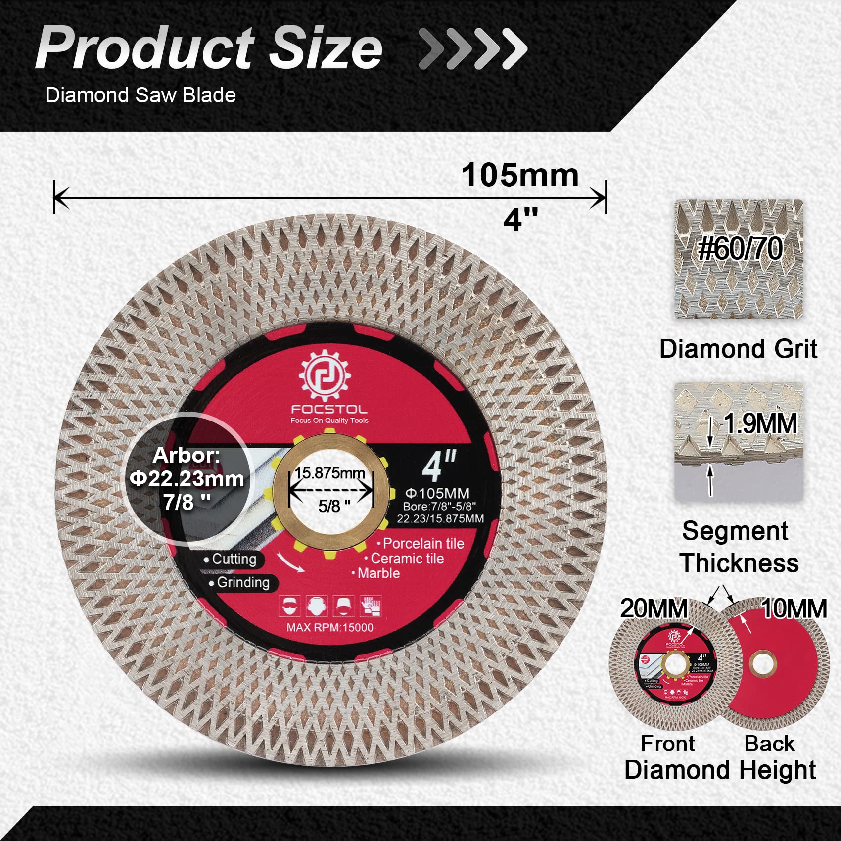 4'' Diamond Tile Saw Blade (105mm) - Premium Cutting & Grinding Disc for Porcelain, Ceramic, Marble, Granite & Artificial Stone - X Mesh Rim for Angle Grinder - Perfect for DIY Home Renovation, Bathroom & Kitchen Tile Installation