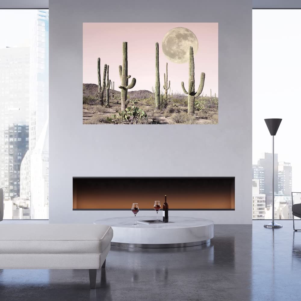 Blush Cactus Desert Fine Art Canvas Wall Decor by Sisi & Seb - 32x24 Inch Ready to Hang Painting for Living Room, Bedroom, Office & More - Perfect for Boho, Modern & Desert-Themed Home Decor