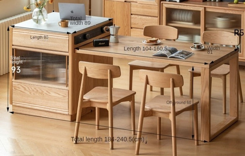 Solid Oak Wood Kitchen Island with Extendable Table and Retractable Cutting Board - Perfect for Small Kitchens, Dining, and Food Prep