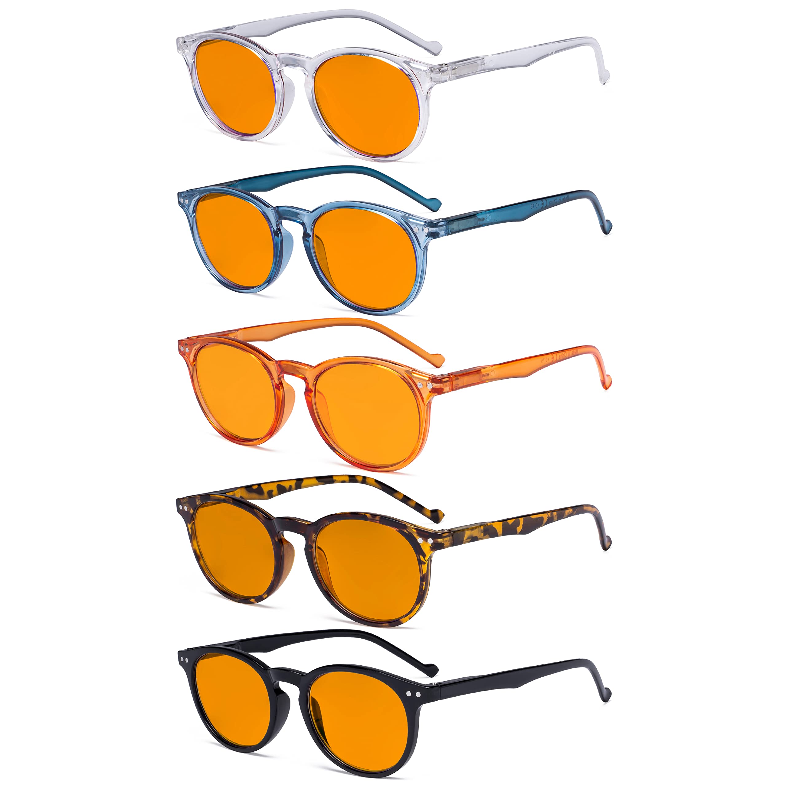 Eyekepper 5 Pack Blue Light Blocking Glasses for Women - Oval & Round Computer Reading Glasses with Orange Tinted Lenses +4.00 Strength - Reduce Eye Strain for Work, Gaming & Screen Time