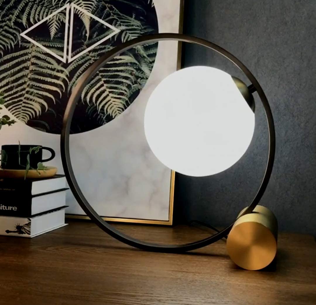 Vintage Black Metal Globe Table Lamp - Mid Century Modern Nightstand Lighting for Bedroom, Living Room & Office - Large Glass Shade Desk Lamp with Warm Ambient Glow for Cozy Reading & Relaxation