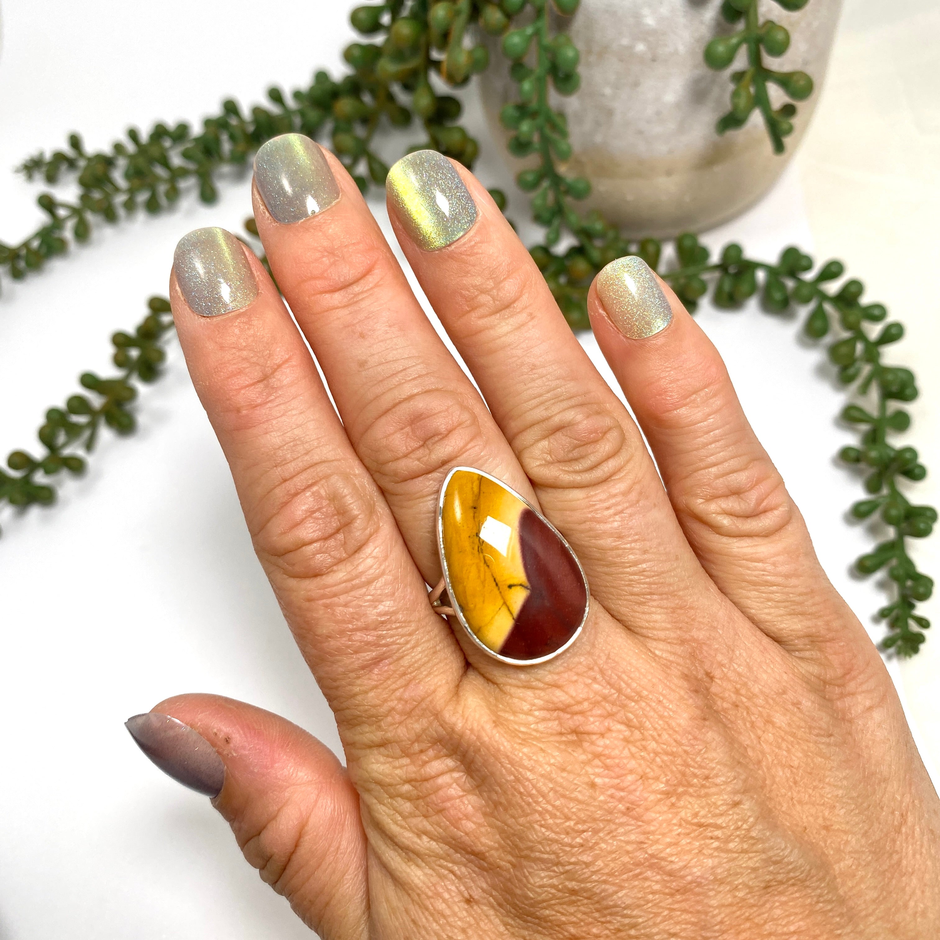 Natural Mookaite Teardrop Cabochon Ring - Size 9 - KRGJ3391 - Handmade Gemstone Jewelry for Women - Perfect for Boho Style, Meditation & Spiritual Healing