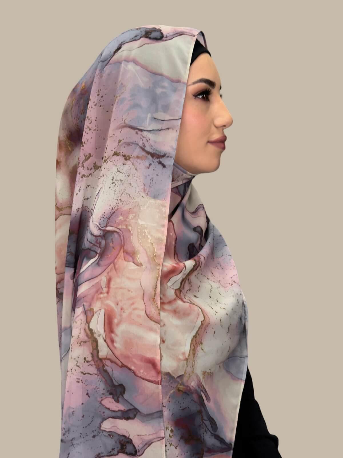 Elegant Printed Chiffon Hijab in Blush Quartz - Lightweight Muslim Scarf for Women, Perfect for Daily Wear, Prayer, and Special Occasions
