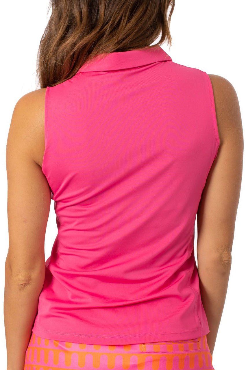 Hot Pink Sleeveless Ruffle Polo Shirt for Women - Summer Casual & Tennis Outfits - Breathable Comfort Fit for Sports, Beach, and Everyday Wear