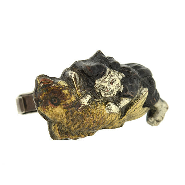 Victorian Style Japanese Sterling Silver Shakudo Figural Cufflinks for Men - Elegant Dress Accessories for Weddings, Business & Formal Events