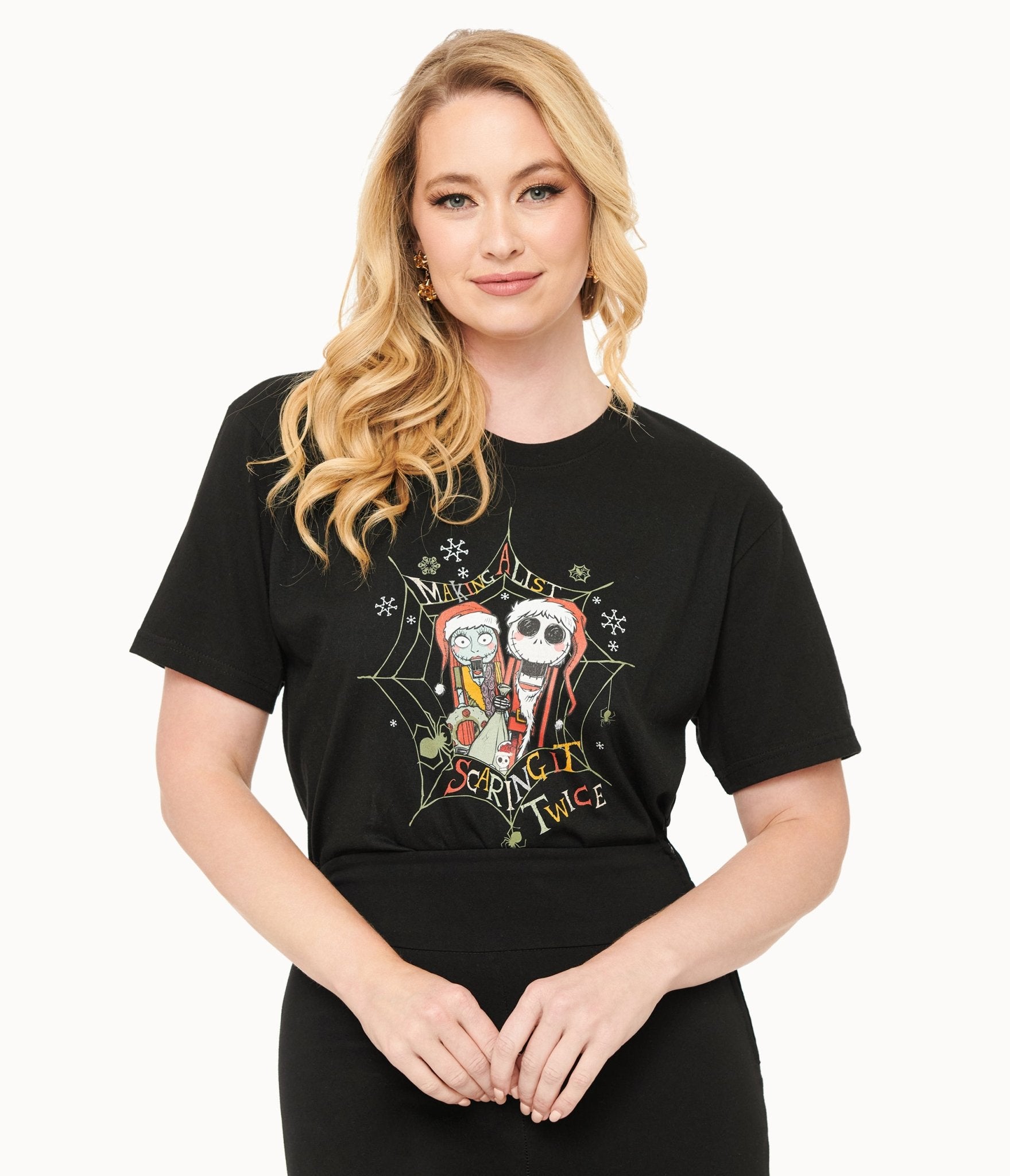 Tim Burton's The Nightmare Before Christmas Jack & Sally Graphic Tee - Unique Vintage Black Unisex T-Shirt | Halloween Cosplay, Christmas Gift, Movie Merchandise