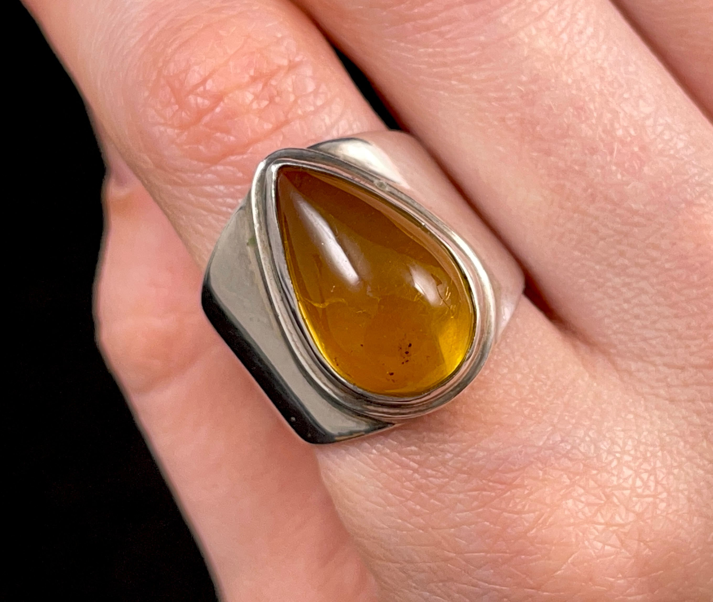 AAA Flawless Sterling Silver Amber Ring - Size 9 | Handmade Healing Crystal Jewelry with Natural Amber Stone | Perfect for Meditation, Energy Healing & Boho Fashion