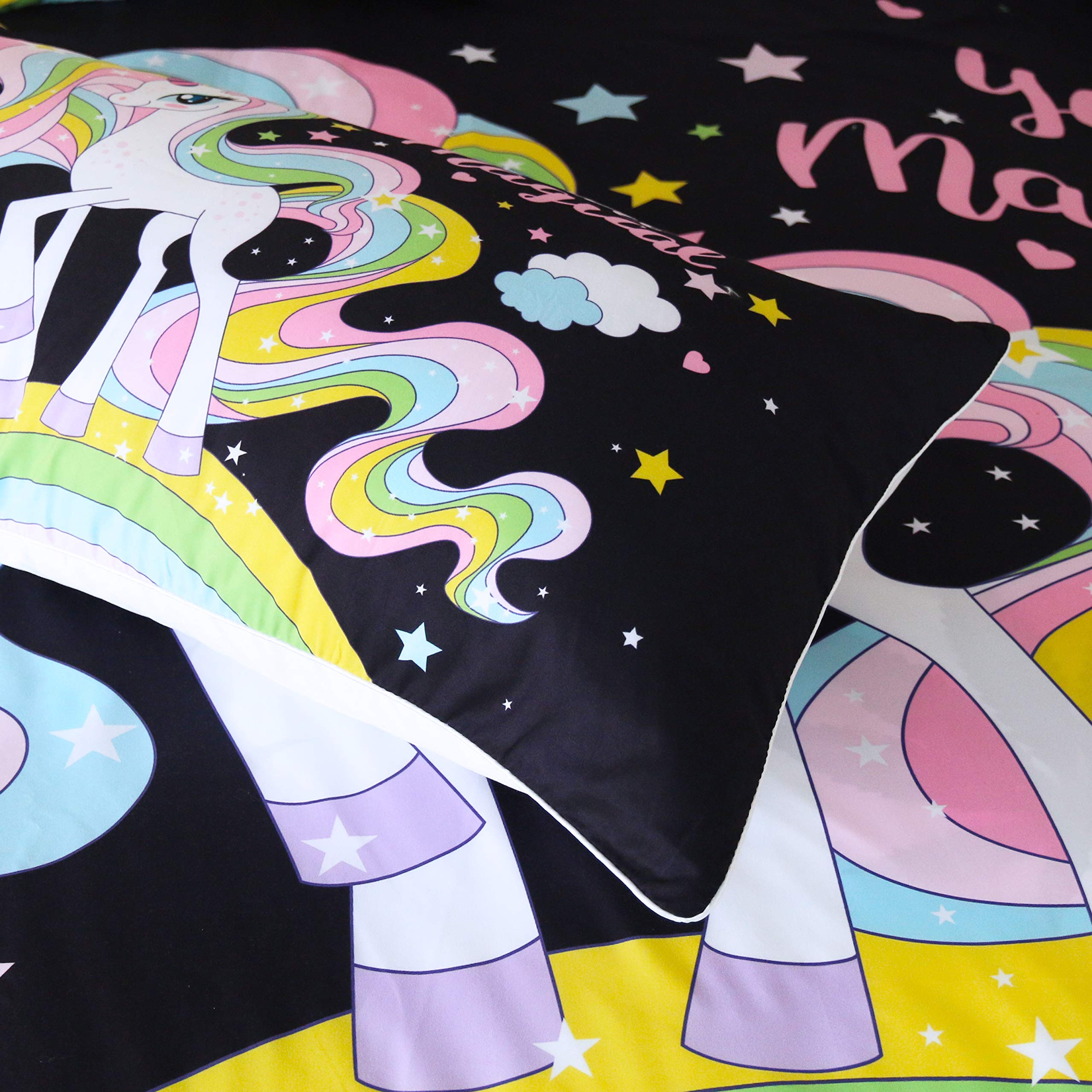 Rainbow Unicorn Pillow Covers Set - Super Soft Pink Pillowcases for Girls' Bedroom Decor