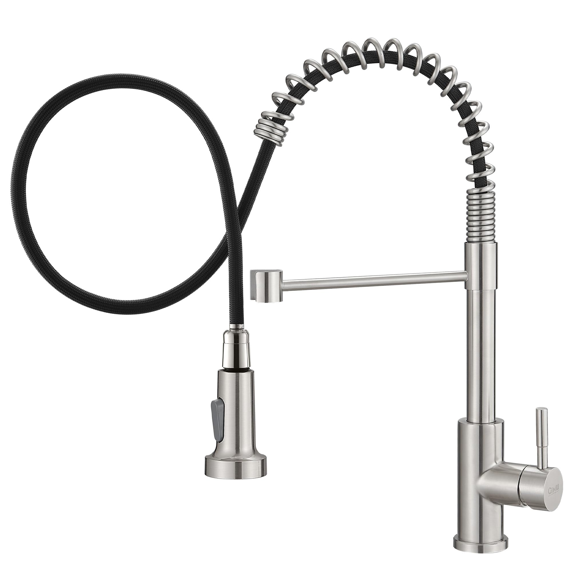 GIMILI High Arc Pull Out Sprayer Kitchen Faucet - Single Handle Brushed Nickel Modern RV Stainless Steel Sink Faucet for Home, RV, and Small Spaces