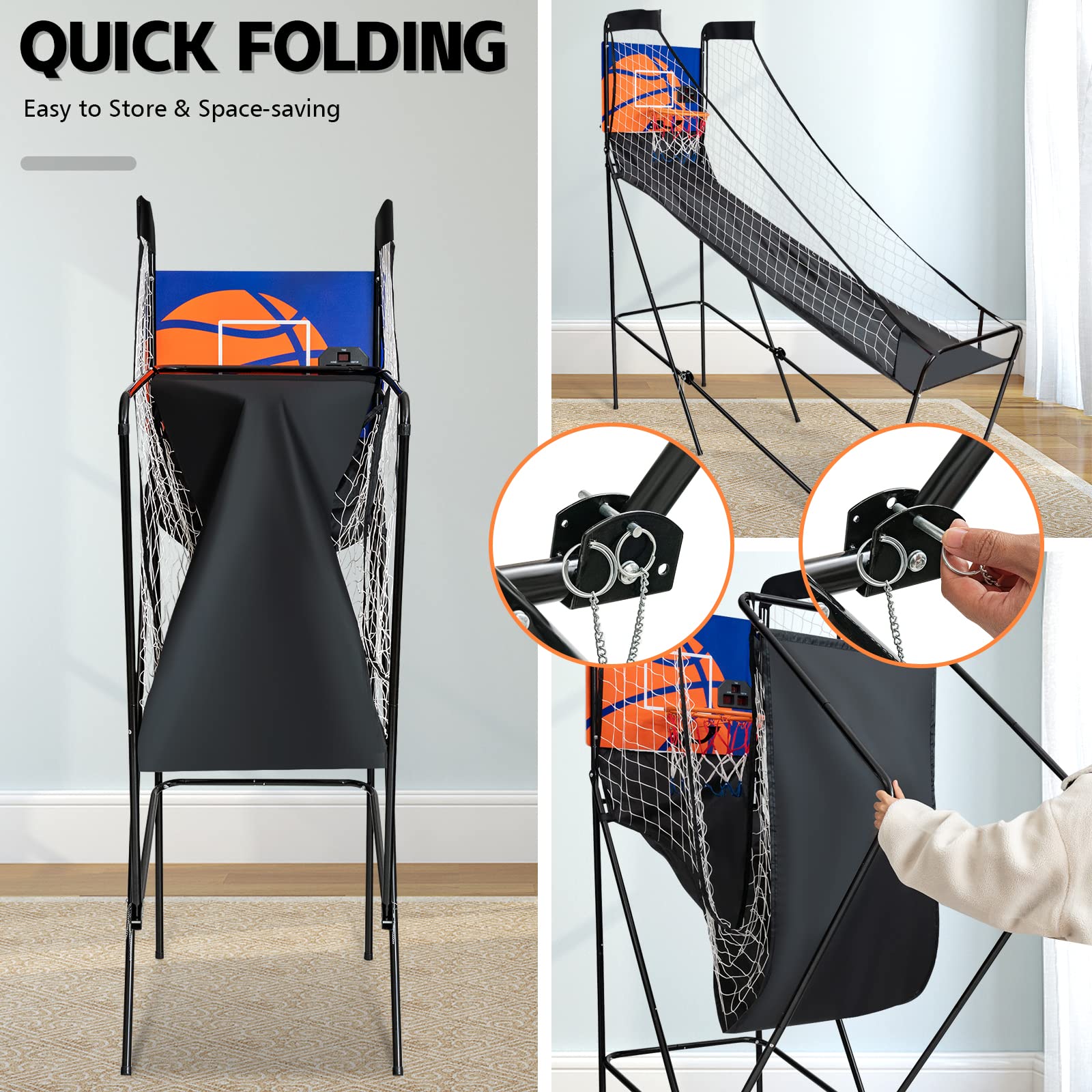 GYMAX Electronic Basketball Game with LED Scoreboard - Indoor Basketball Arcade Game for Kids & Adults, Includes 3 Basketballs & Air Pump, Foldable Design for Easy Storage - Perfect for Home Entertainment, Birthday Parties, and Office Break Rooms