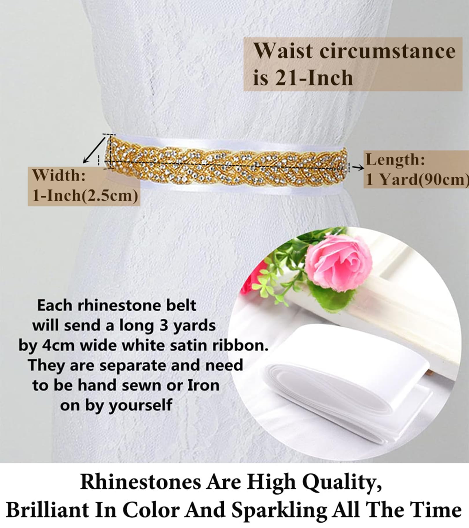 Sparkling Crystal Rhinestone Wedding Belt - 1 Yard Beaded Sash for Bridal Gowns & Flower Girl Dresses | Elegant Dress Trim for Weddings, Prom & Special Occasions