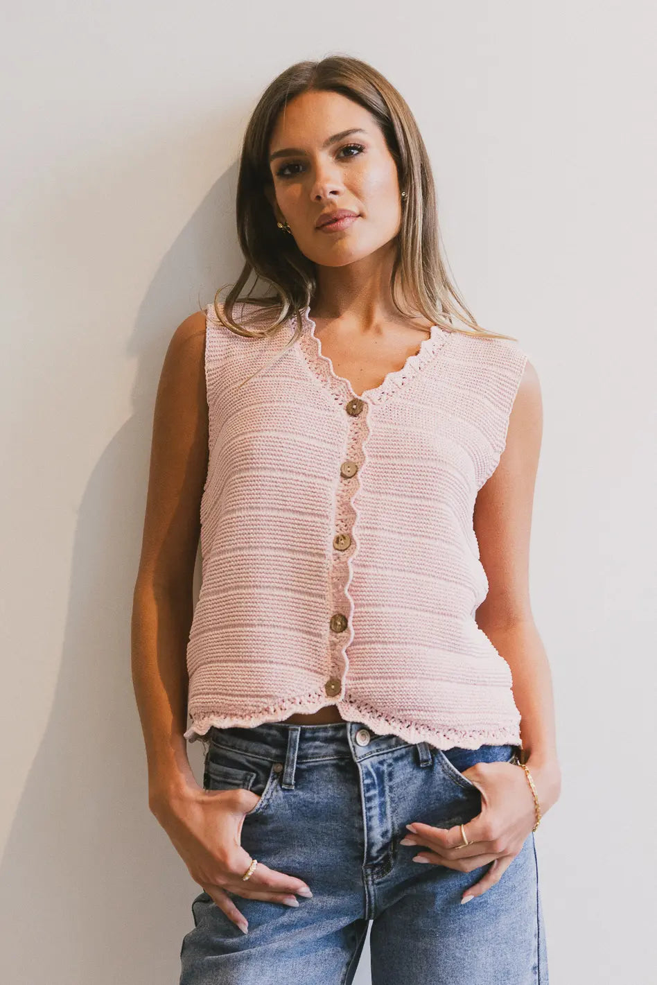 Annie Knit Vest for Women - Soft Blush Pink Cardigan Sweater | Cozy Fall & Winter Layering Piece | Perfect for Office, Casual Outfits & Date Nights