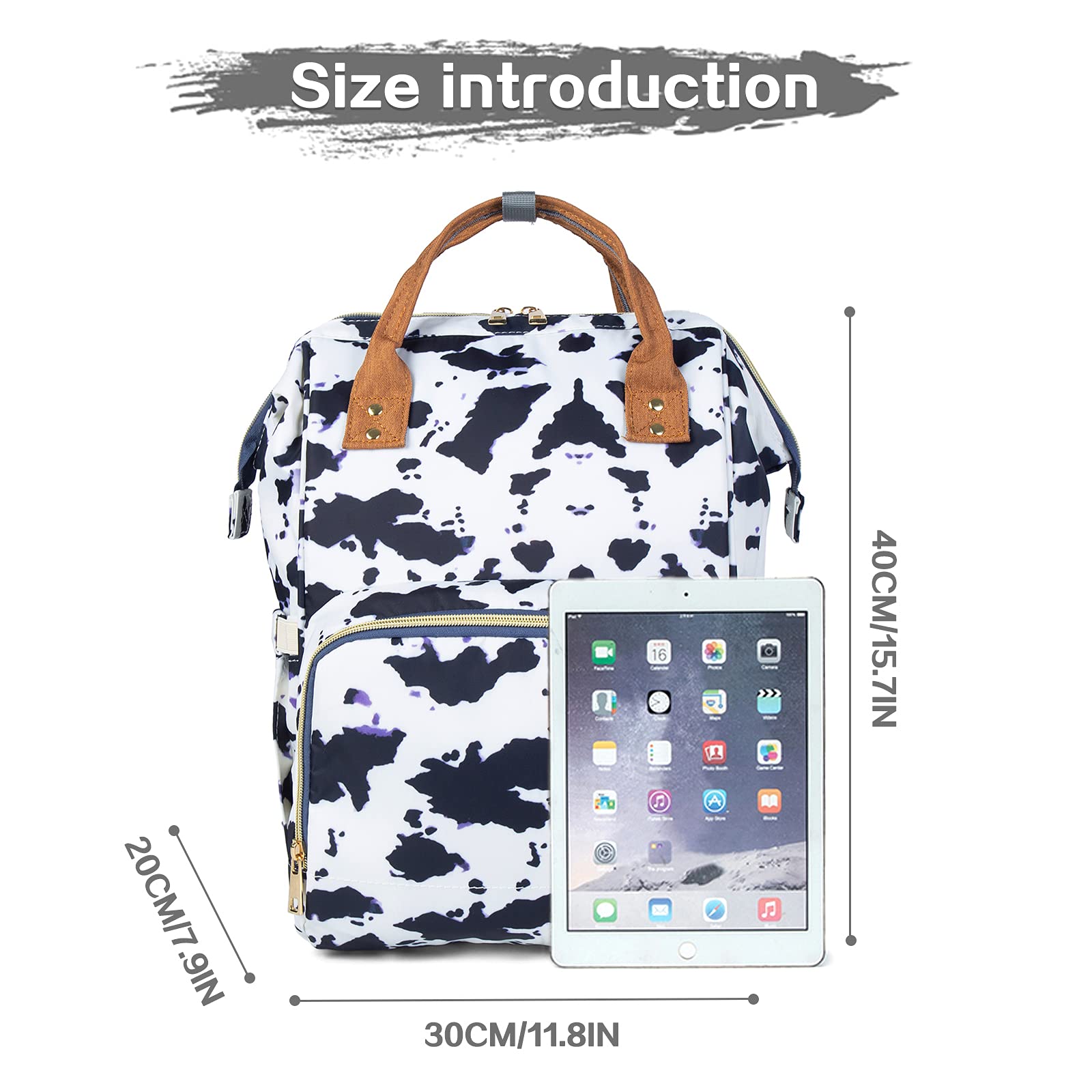 Waterproof Diaper Bag Backpack for Women - Large Baby Care Travel Bag with Multiple Pockets, Nappy Changing Organizer (Cow Print) - Perfect for Daycare, Travel & On-the-Go Parenting