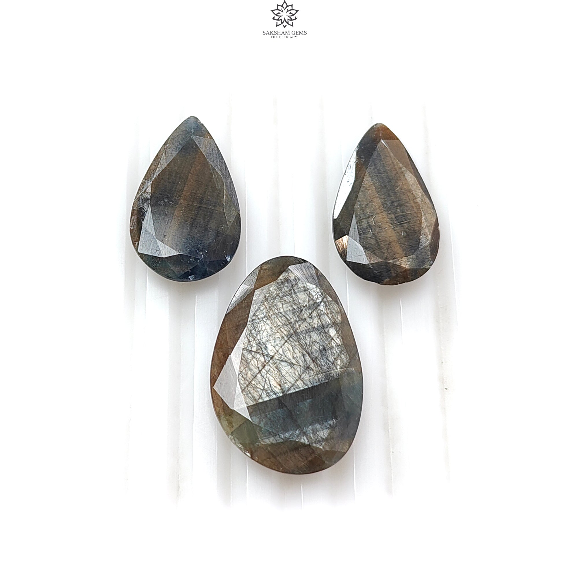 Natural Untreated Golden Brown Chocolate Sapphire Gemstone - 54.00cts Faceted Cut Pear Shape (22.5*14mm to 26.5*18mm) 3pc Set for Jewelry Making, Engagement Rings & Luxury Gifts