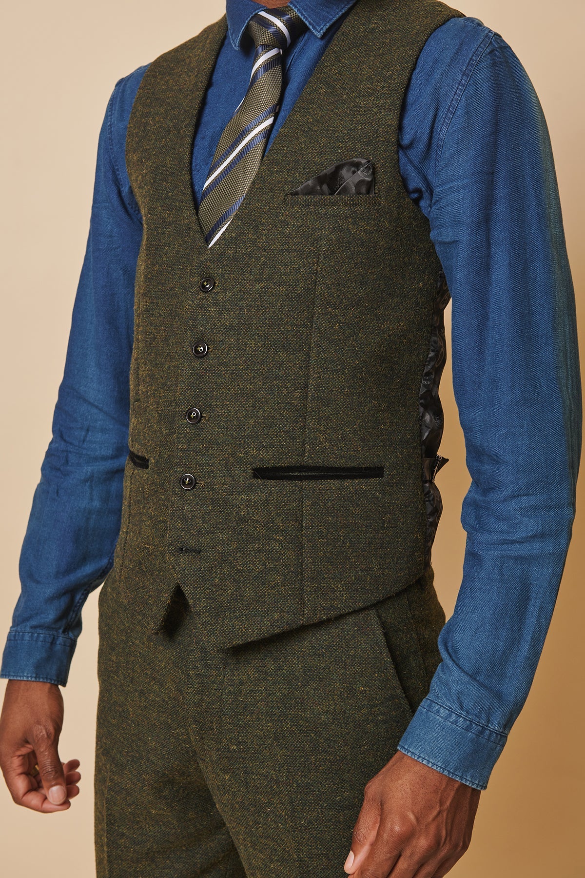 Marlow Olive Green Tweed 3-Piece Suit for Men - Premium Wool Blend Formal Attire - Perfect for Weddings, Business Meetings & Special Occasions