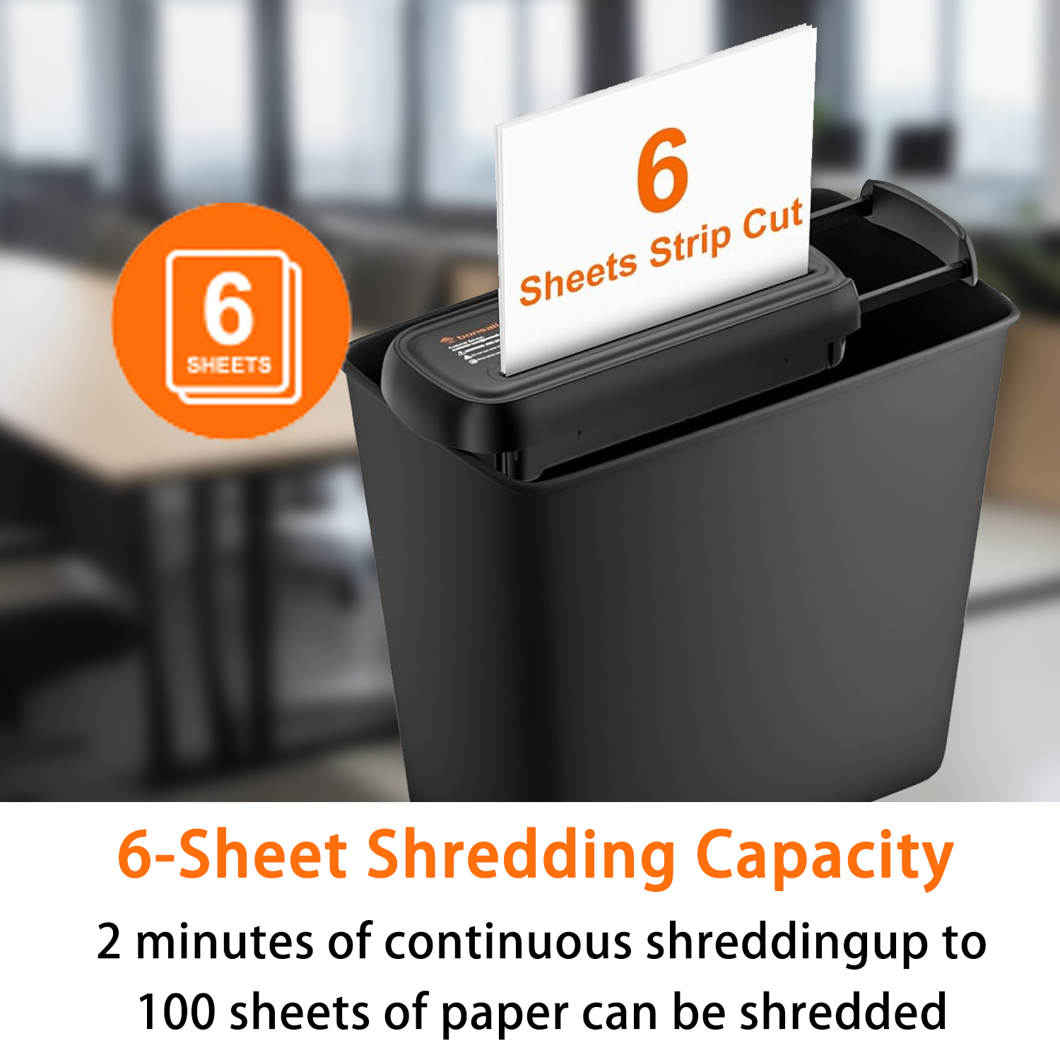 Bonsaii 6-Sheet Strip Cut Paper Shredder for Home & Office - Portable Small Shredder with Extendable Arm & Overheat Protection - Perfect for Bills, Documents, Junk Mail Shredding