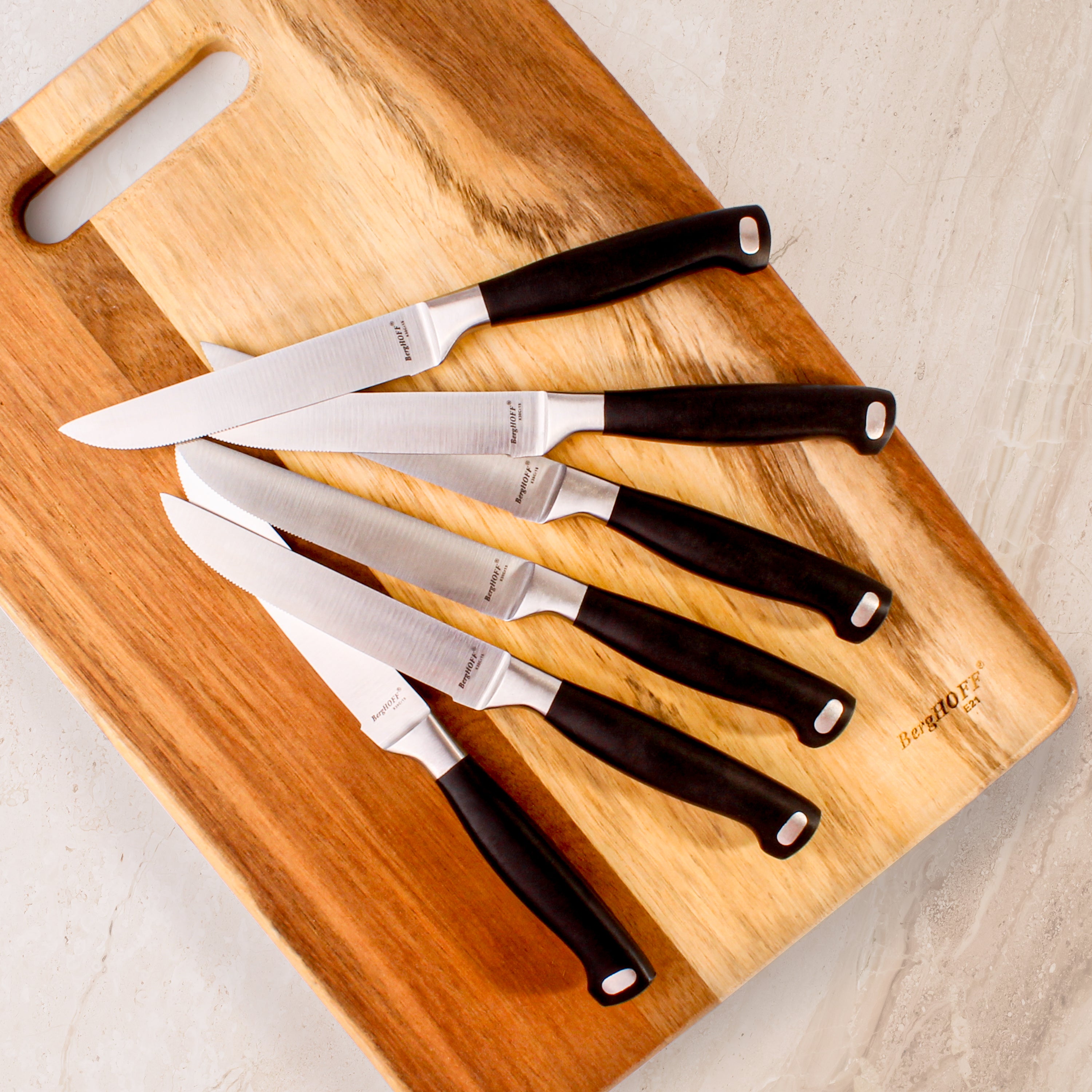 BergHOFF Bistro 6-Piece Stainless Steel Steak Knife Set - Sharp & Durable Kitchen Cutlery for Steak, Meat, and Fine Dining - Perfect for Restaurants, Dinner Parties, and Home Chefs