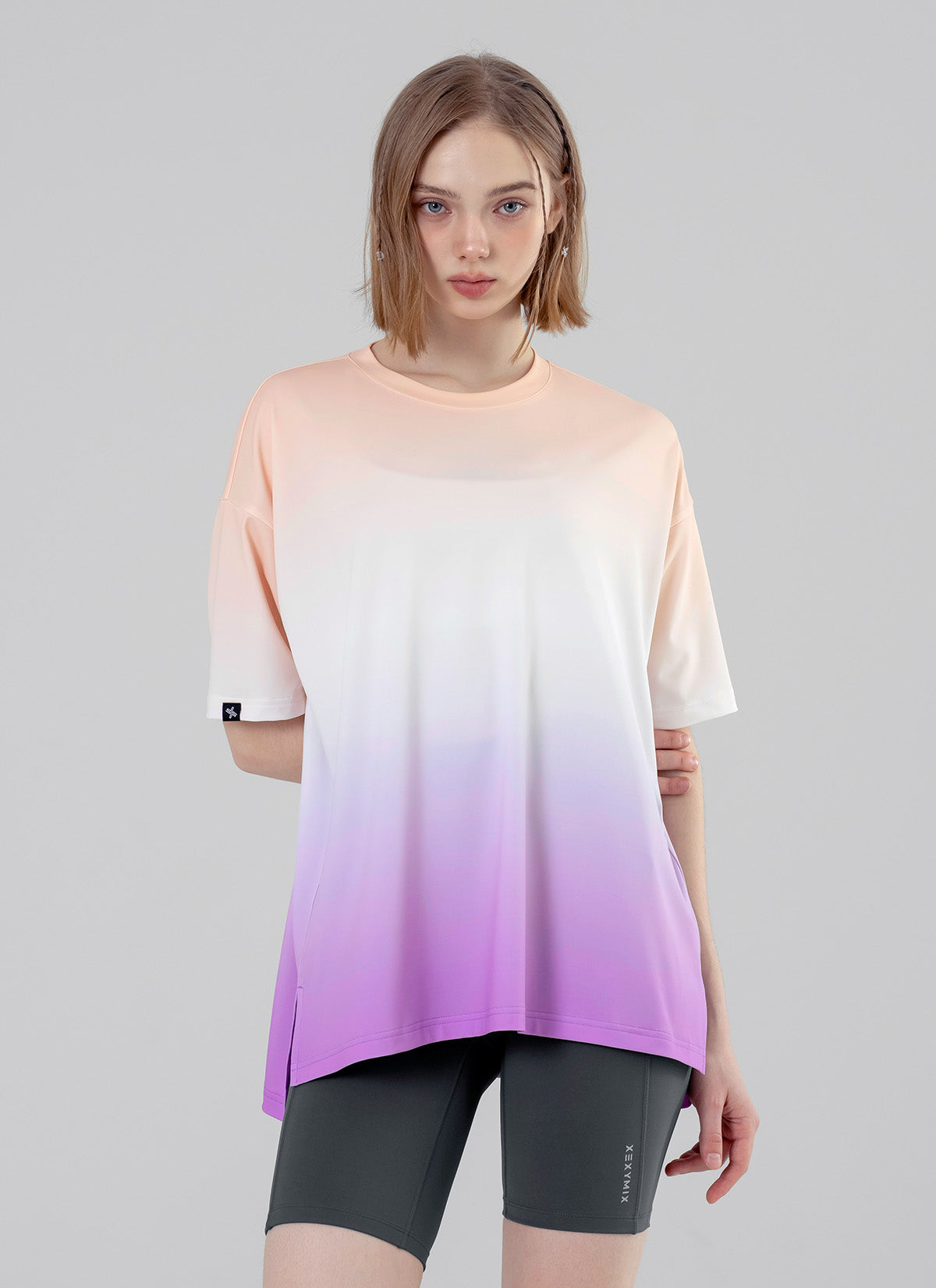 Ice Feather Gradient Oversized Short Sleeve T-Shirt for Women - Trendy Loose Fit Casual Top for Summer, Streetwear, and Layering